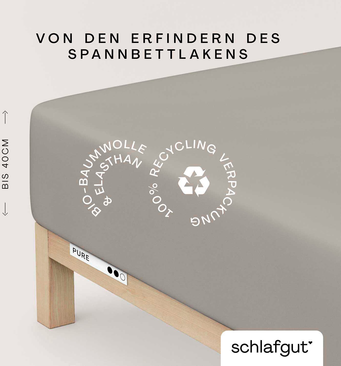 Schlafgut Spannbettlaken "PURE BOXSPRING Bio-Baumwolle mit Elasthan, 170 g/m², Bettlaken" PREMIUM Boxspringbett Laken bis 40 cm Höhe, dehnbar blickdicht, straff
