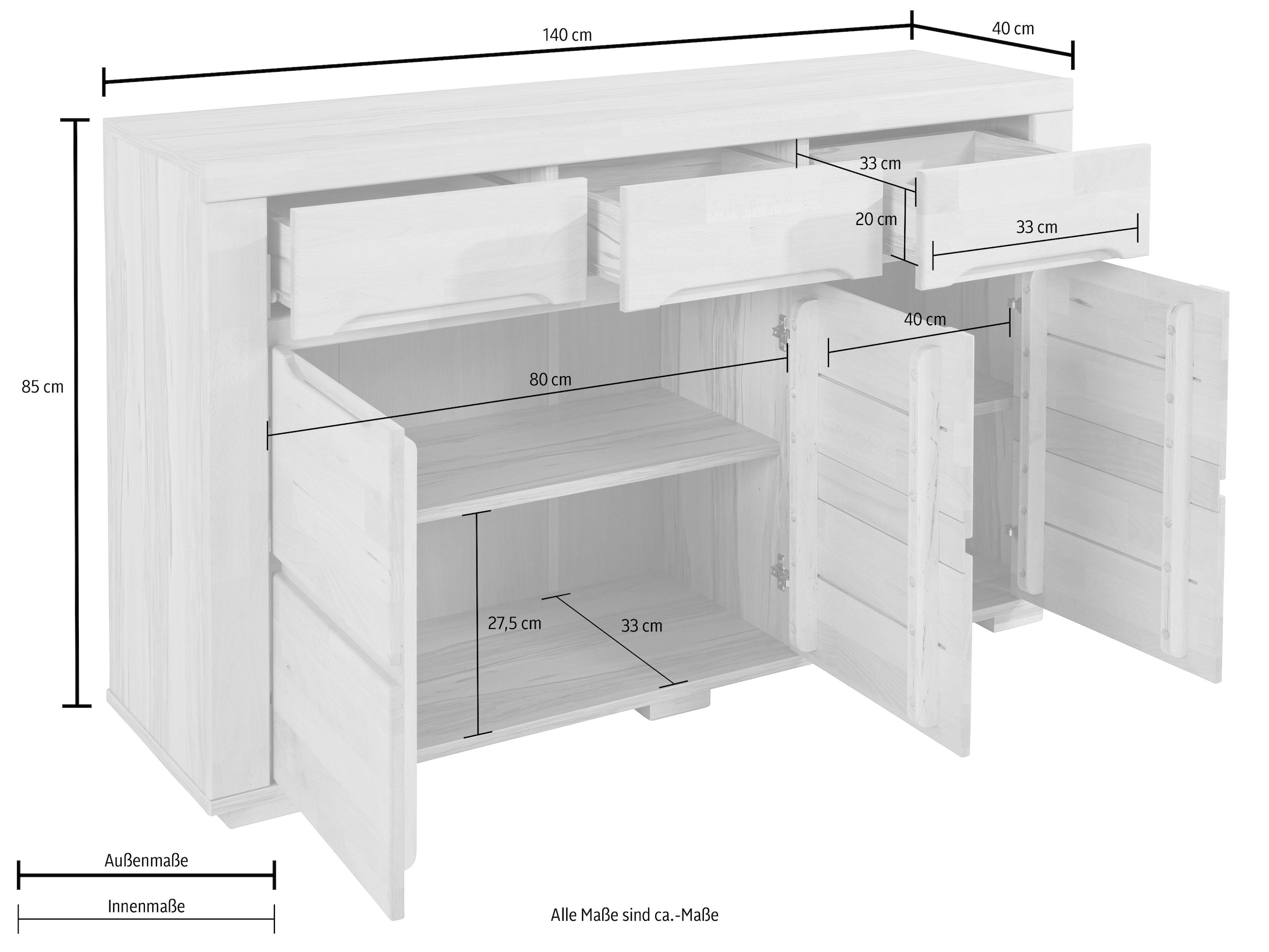 Woltra Sideboard »Denis«, Breite 140 cm