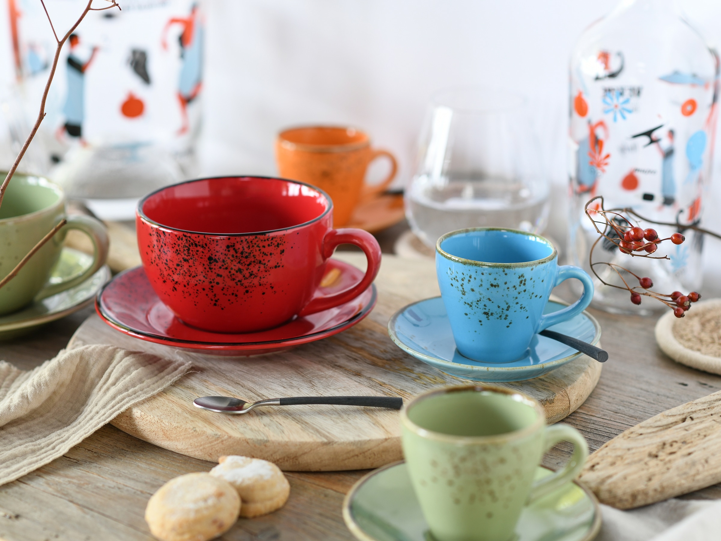 CreaTable Cappuccinotasse »Nature Collection Mediterran, Cappuccino-Set, 8-tlg.« Handwerklicher Look, Vintage