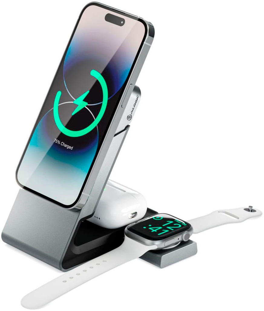 ALOGIC Powerstation »Matrix+ 3-in-1 Magnetic Charger+Power Bank+AW Puk«, Matrix+ 3-in-1 Magnetic Charger+Power Bank+AW Puk grey