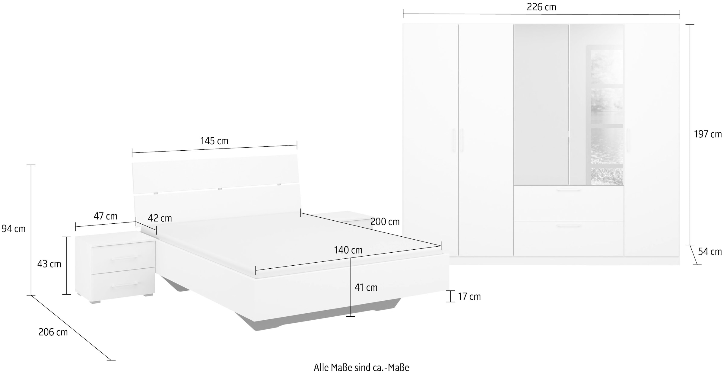 INOSIGN BY RAUCH Schlafzimmer-Set »Komplettschlafzimmer Schlafzimmer Challenger (Set 4-teilig)«, Schrank 2 Breiten, Bett 3 Breiten, 2 Nachttische MADE IN GERMANY