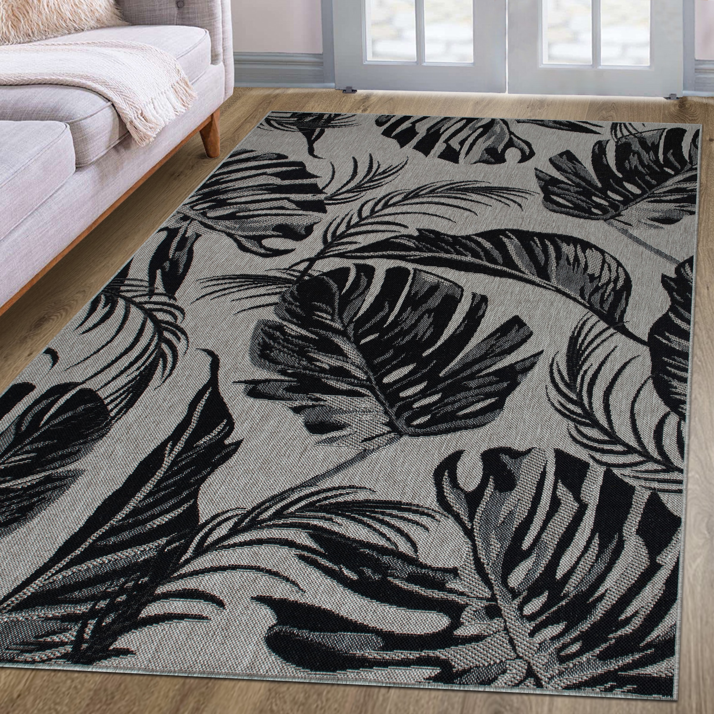 Bruno Banani Teppich »Larral, Blätter-Design auch für Balkon und Terrasse«, rechteckig, 3 mm Höhe, In- und Outdoor geeignet, Wetterfest & UV-beständig