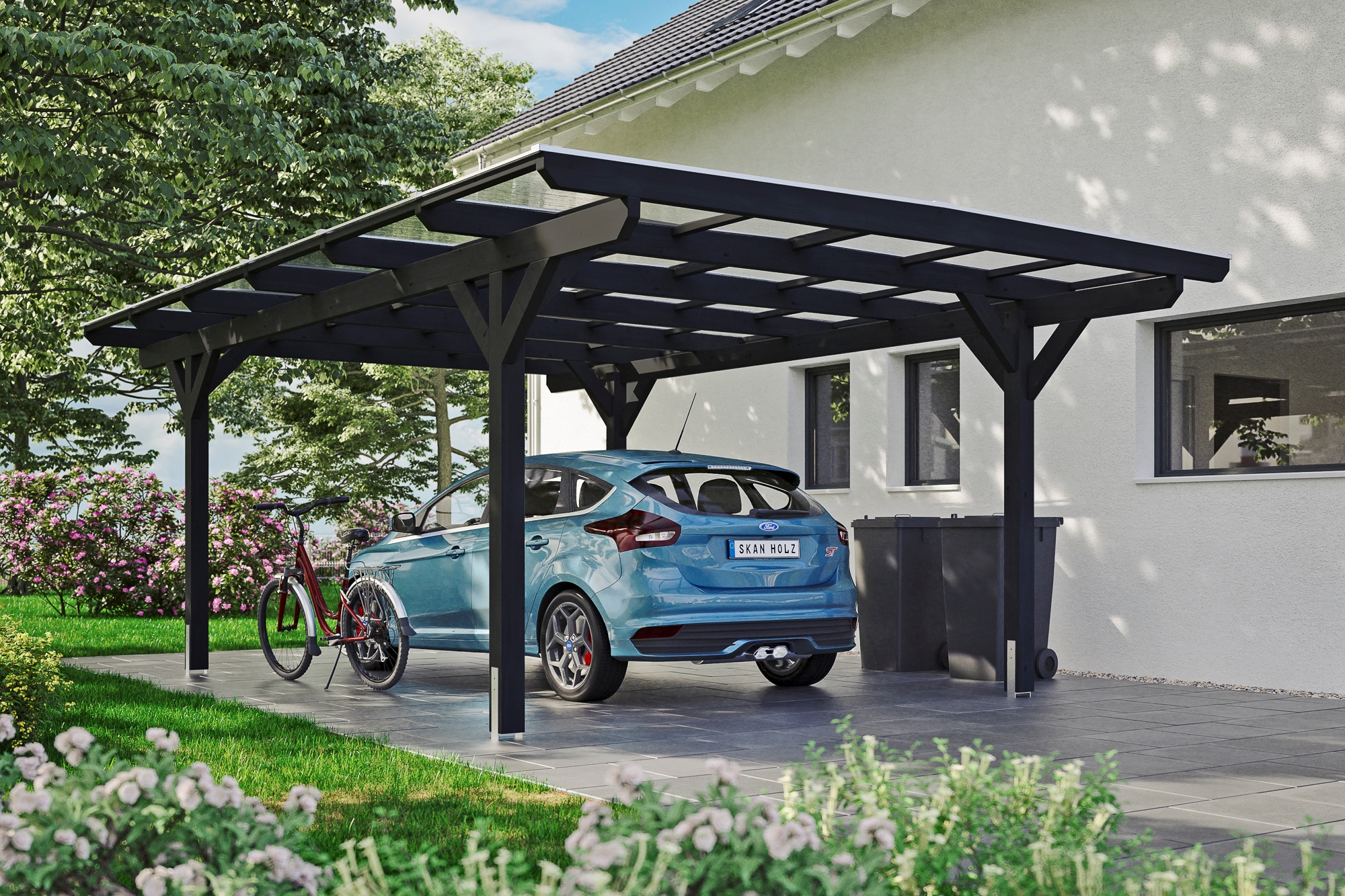 Skanholz Einzelcarport »Odenwald«, Holz, 326 cm, Anthrazit