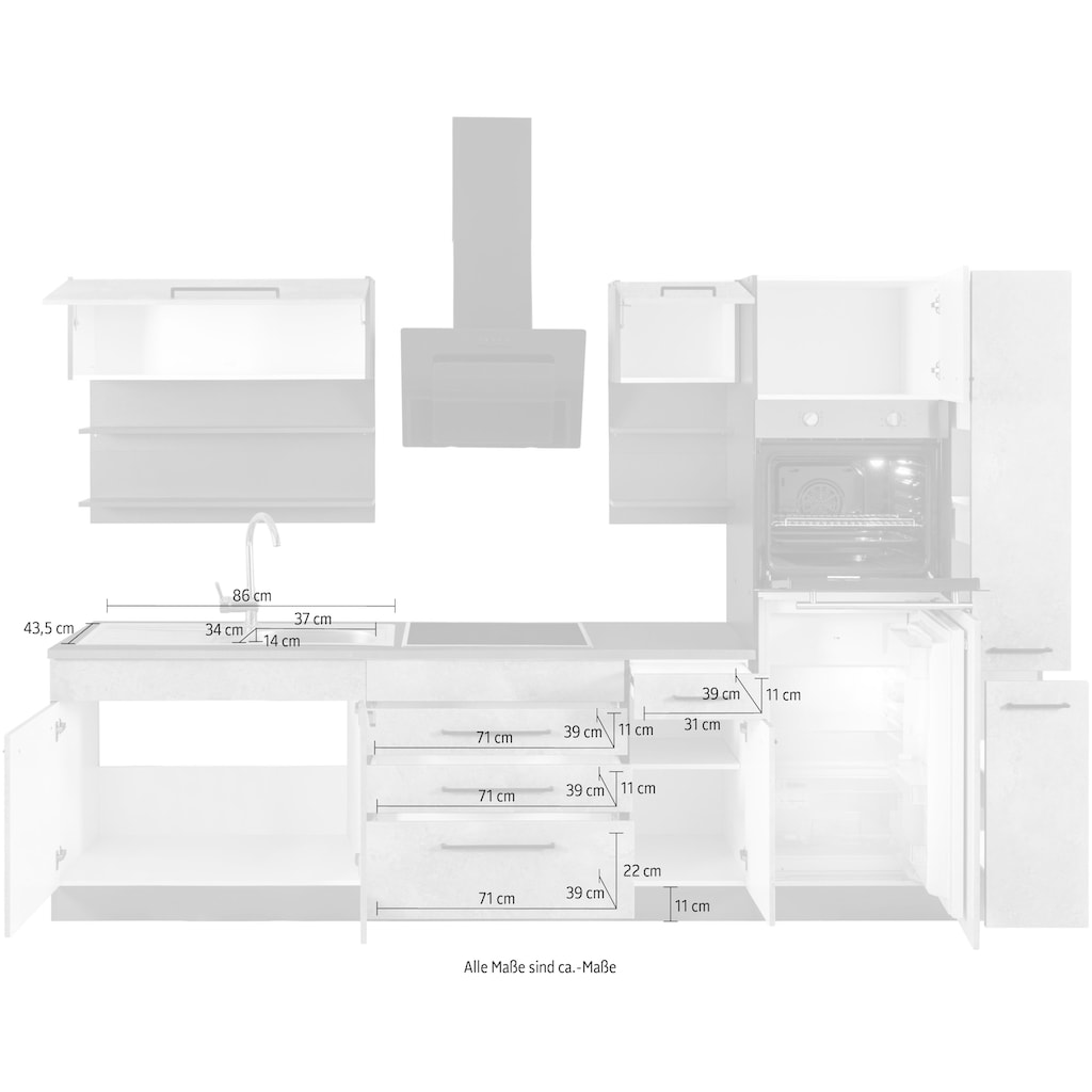HELD MÖBEL Küchenzeile »Tulsa«, ohne E-Geräte, Breite 290 cm, schwarze Metallgriffe, MDF Fronten