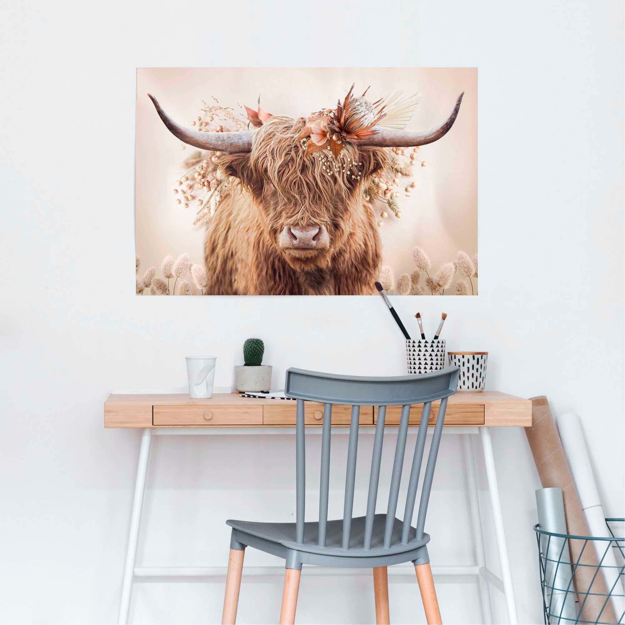 Reinders Poster "Highlander in Blumen" günstig online kaufen