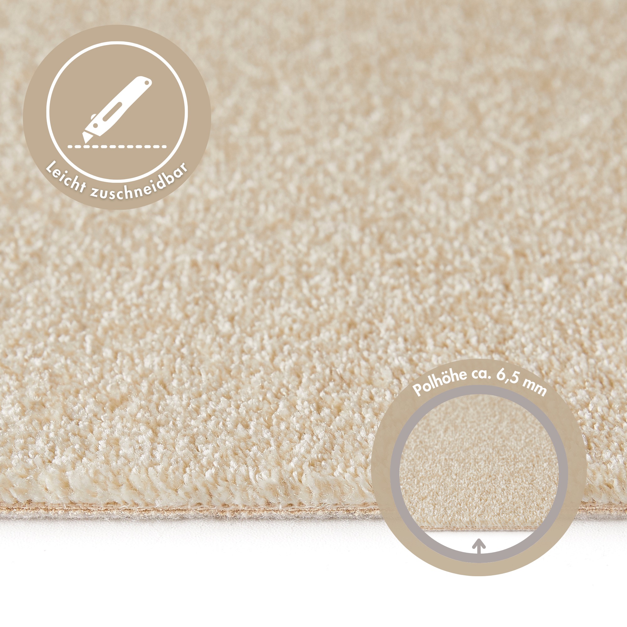 Andiamo Teppichboden »Verona, Velours, Made in Belgium«, rechteckig, 6 mm Höhe, Uni Farben, Breite 400 cm oder 500 cm, strapazierfähig, pflegeleicht