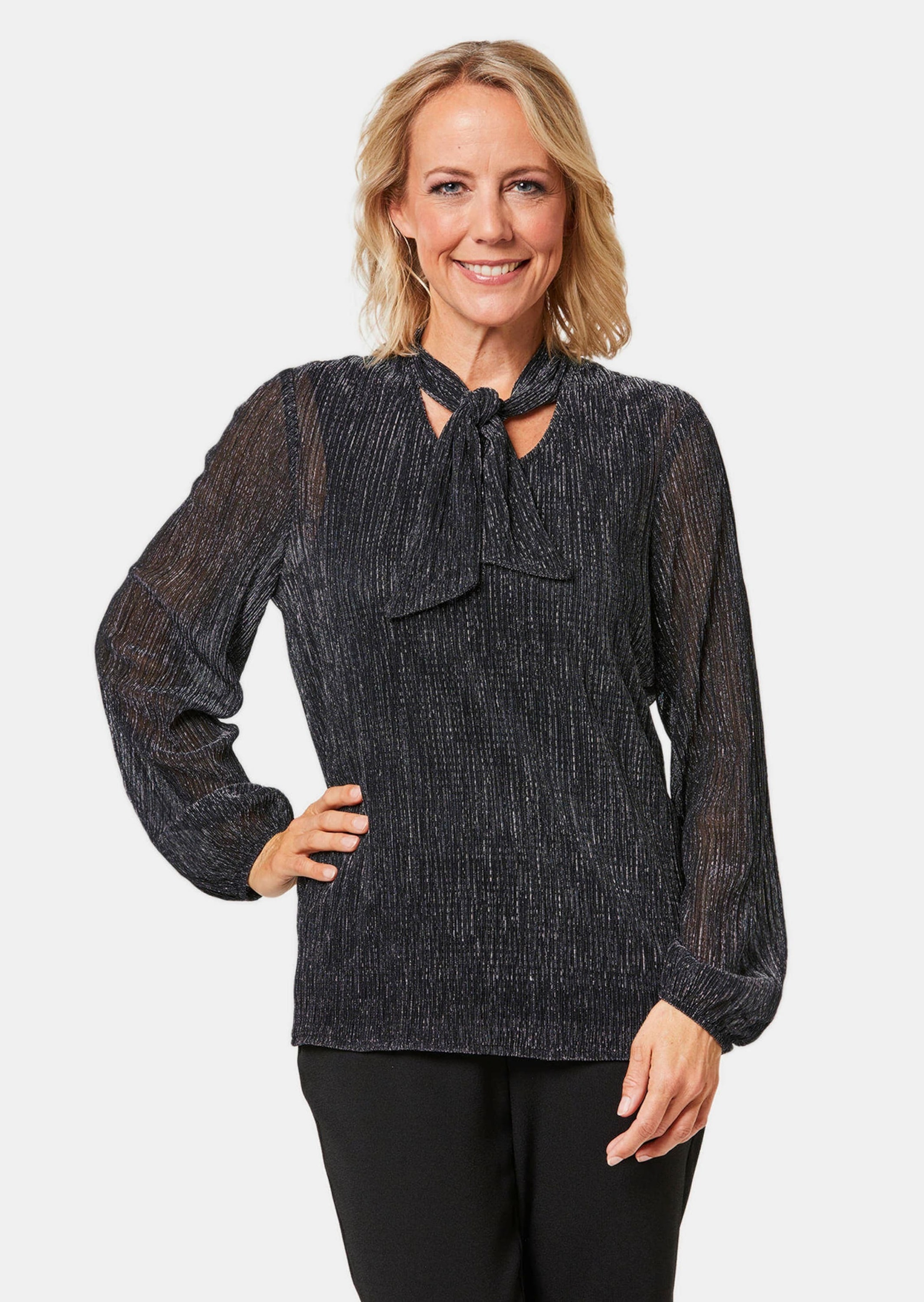 GOLDNER Schluppenbluse "Kurzgröße Schluppenbluse aus schimmernder Plisseewa günstig online kaufen