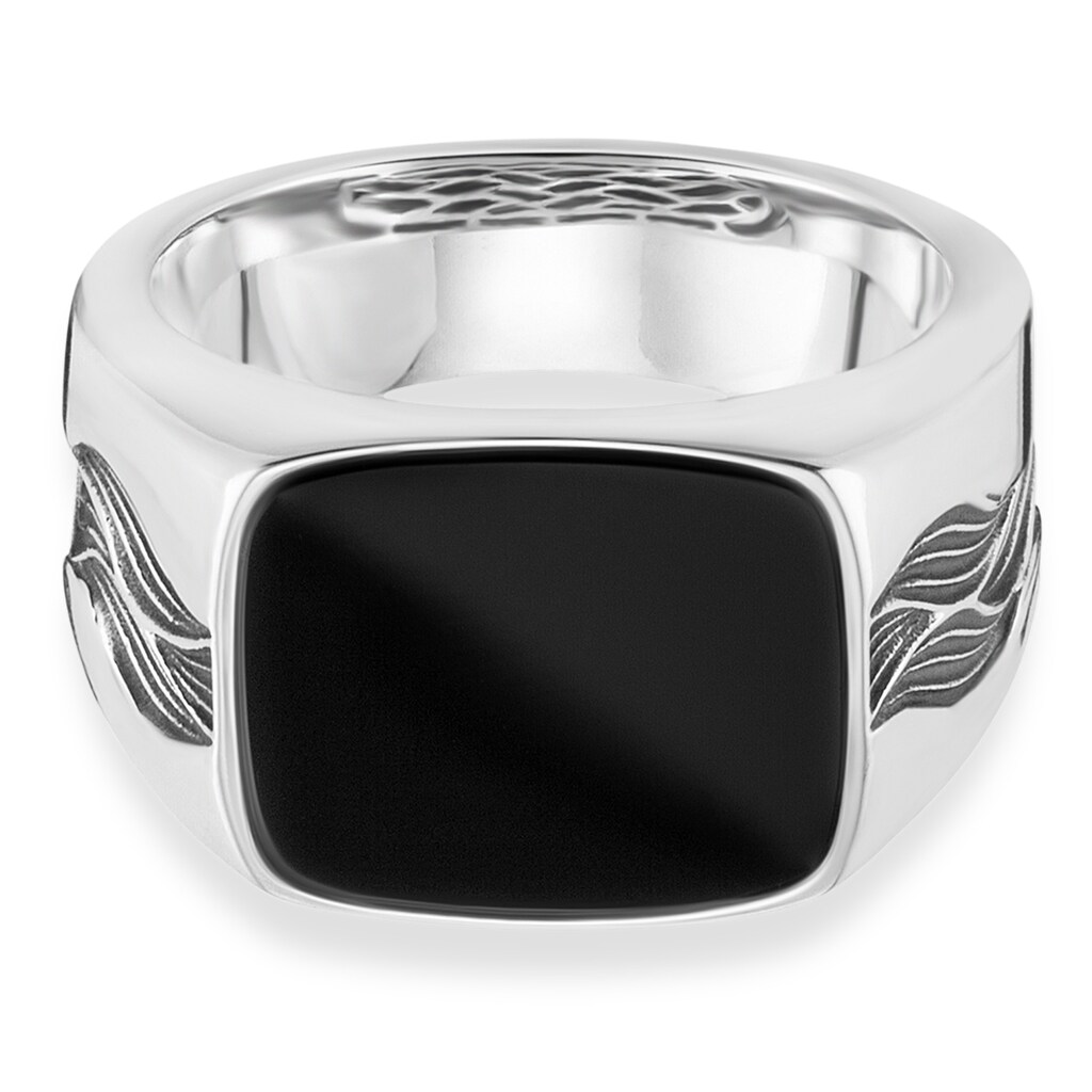 CAÏ Fingerring »925/- Sterling Silber rhodiniert oxidiert Onyx«