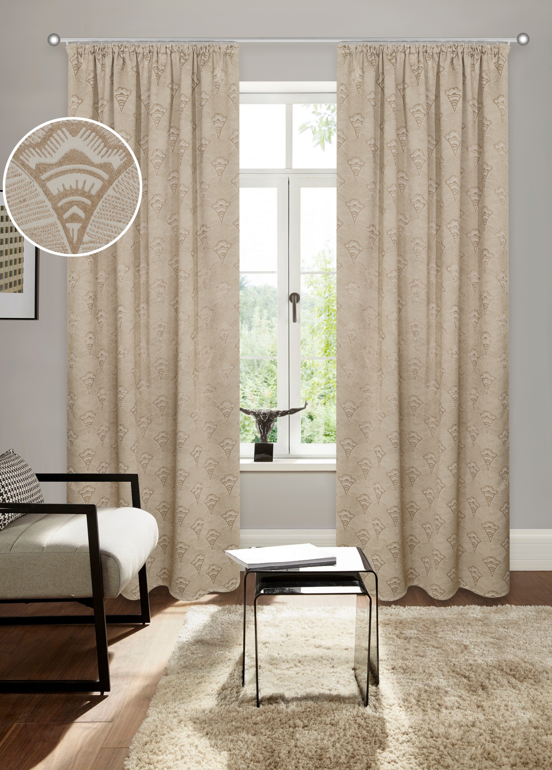 Bruno Banani Verdunkelungsvorhang "Alessio" Kräuselband 1 Stk. tlg. Elegantes Muster, Jacquard, verdunkelnder Vorhang, blickdicht,modern