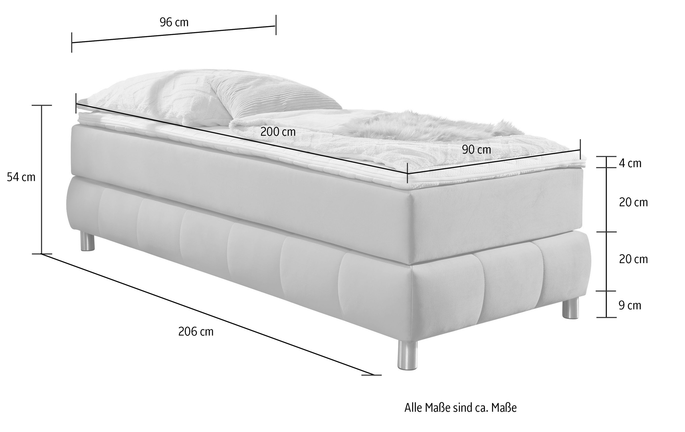 andas Boxspringbett »Salo«, Ohne Kopfteil, inkl. Topper, auch in Überlänge 220 cm