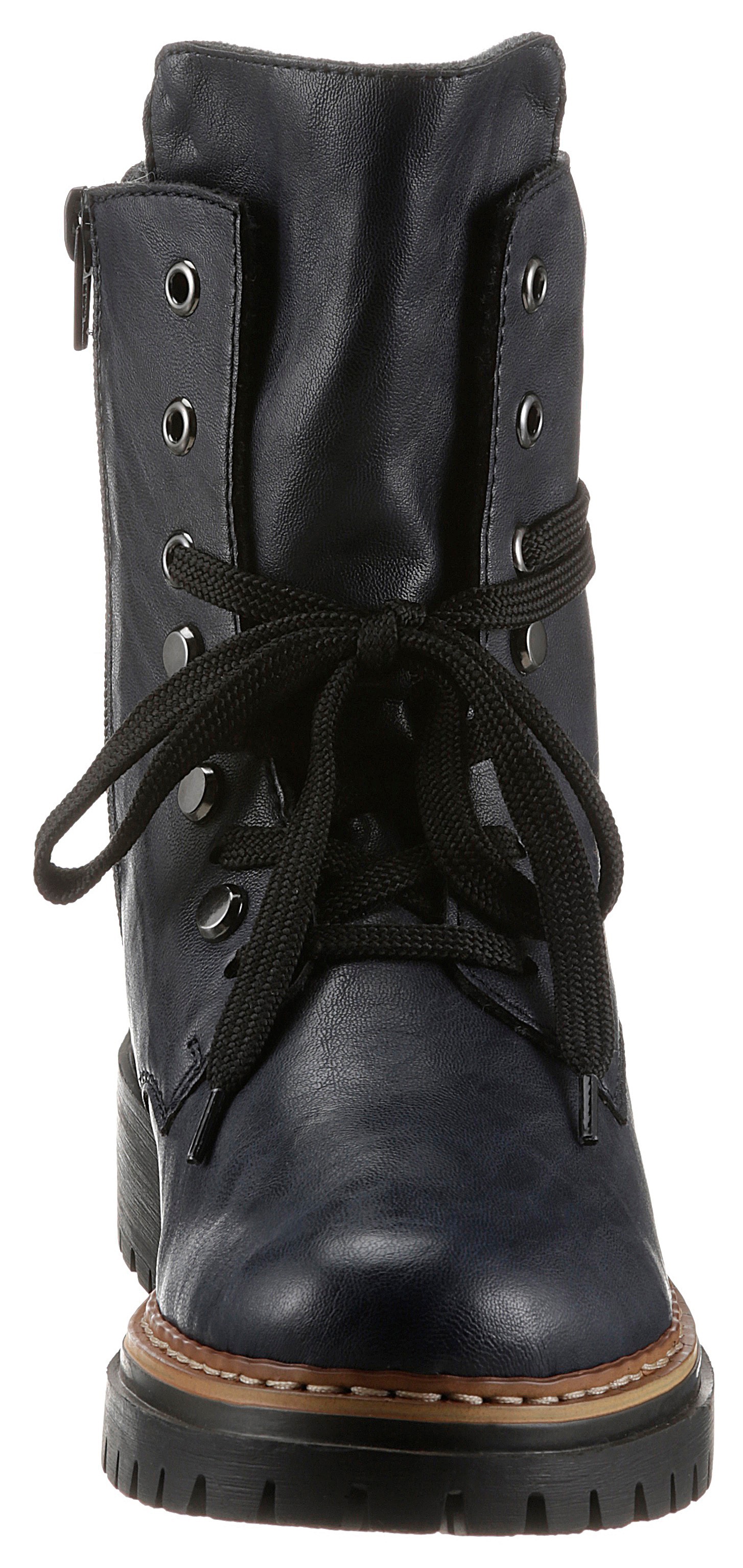 Schnürboots RIEKER, Damen, Gr. 42, blau (nachtblau), Lederimitat, Schuhe Schnürboots, Stiefelette, Profilsohle, Blockabsatz, mit lässiger Schnürung 3