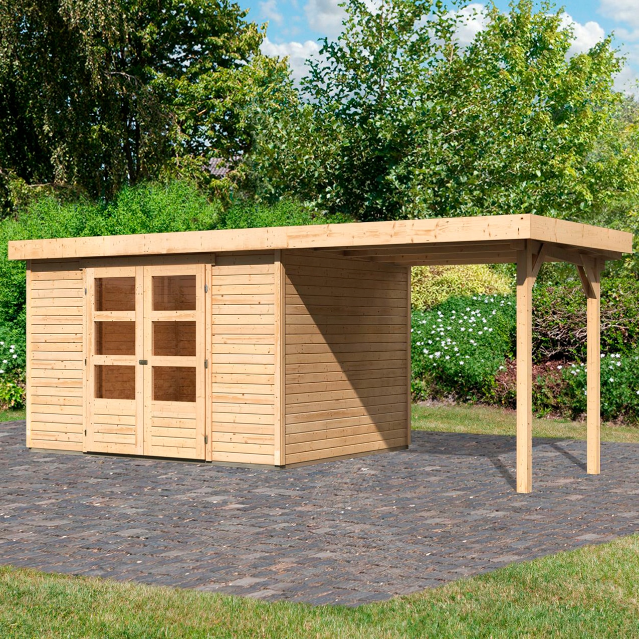 Karibu Gartenhaus ""Arnis 5" SET anthrazit mit Anbaudach 2,40 m Breite" aus günstig online kaufen