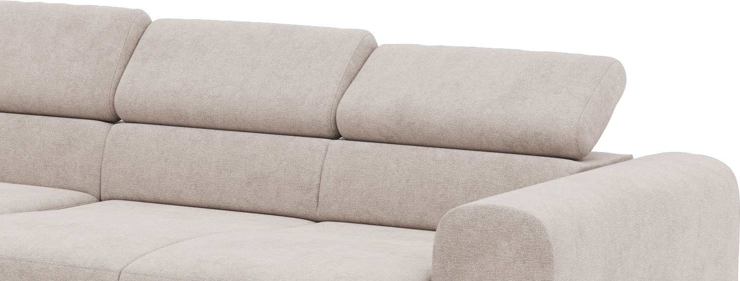 Places of Style Ecksofa »Carlo L-Form«, mit Kopfteilverstellung & Holz-Rahmenoptik, optional Relaxfunktion