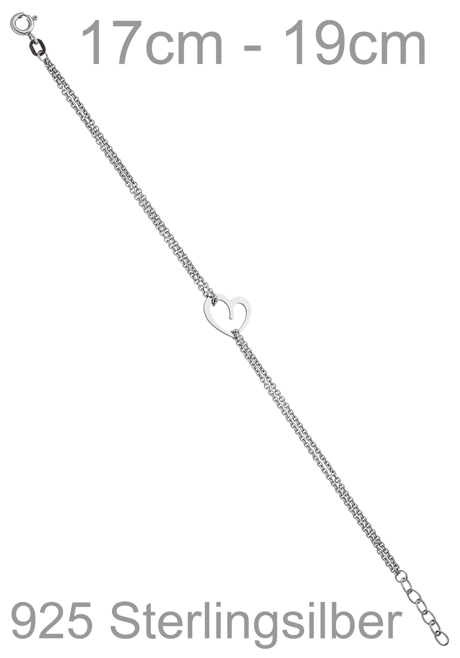 JOBO Silberarmband »Armband mit Herz« 925 Silber rhodiniert 19 cm