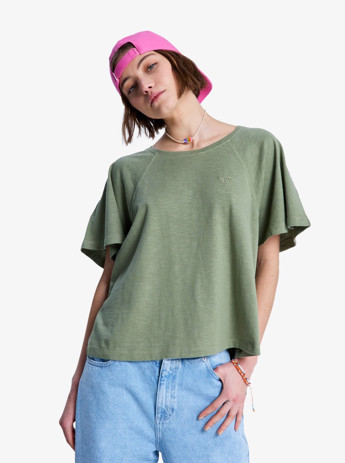 Roxy T-Shirt "TIME FOR PALM TREE" Kurzarm, mit Rundhalsausschnitt, aus Baumwolle und Polyester