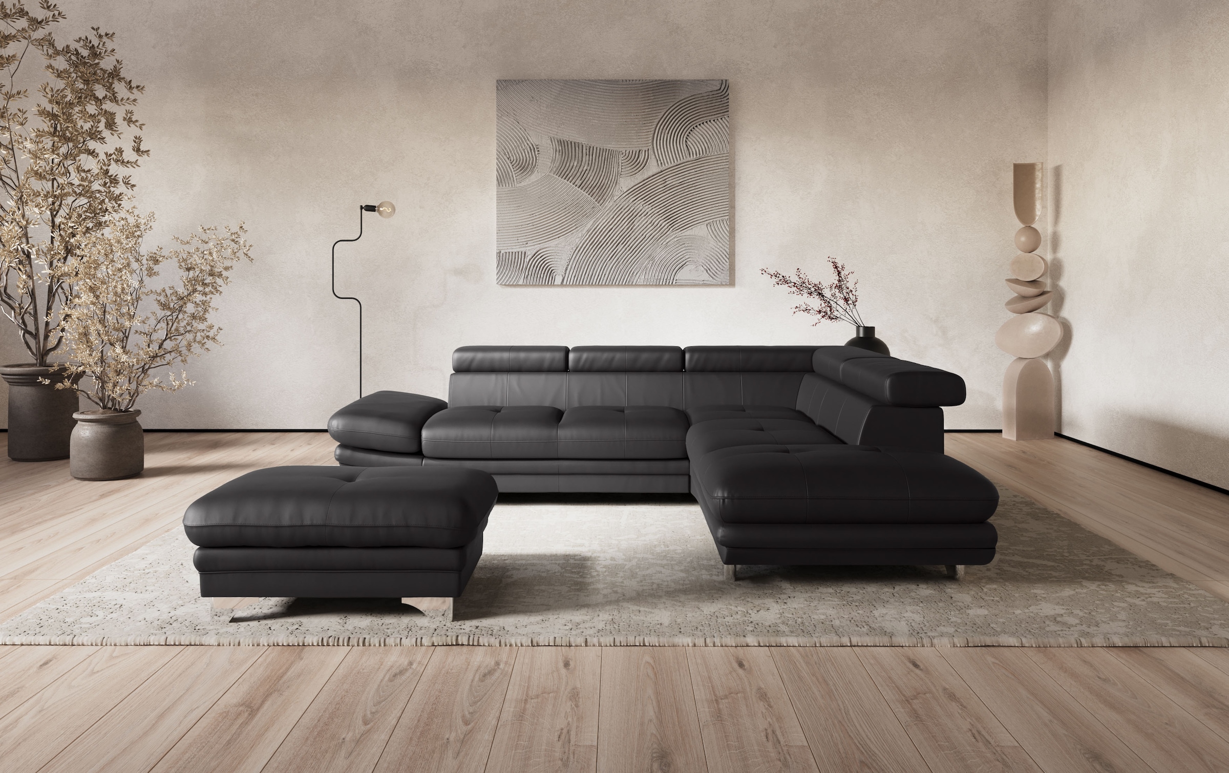 COTTA Ecksofa "Enterprise L-Form, B: 277 cm x L: 238 cm, bequeme Wellenunterfederung" Arm- & Kopfteilverstellung, optional Schlaffunktion