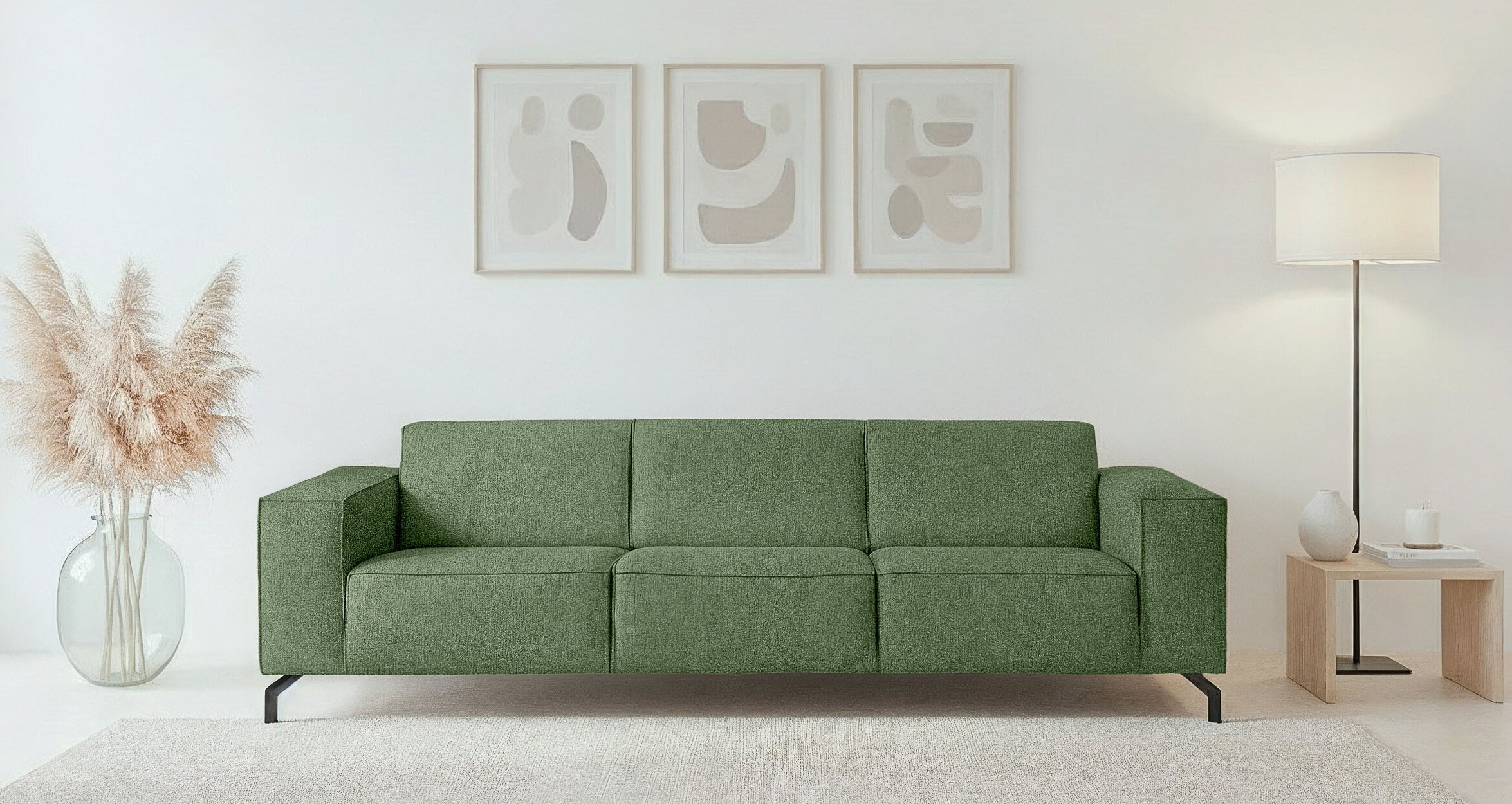 Home affaire 3-Sitzer »Lorcan 257 cm, weiches Sitzgefühl« mit schwarzen Metallfüßen, Lederoptik und in weichem Strukturstoff