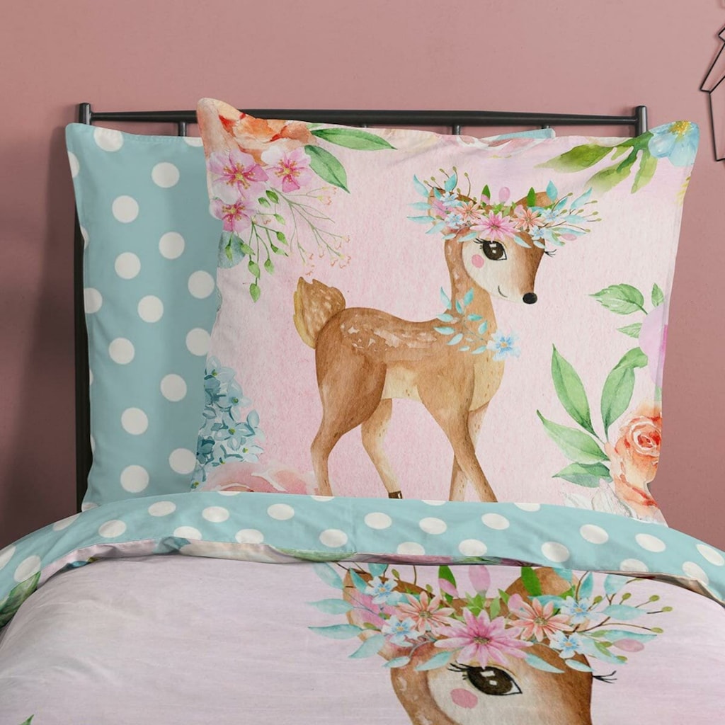 TRAUMSCHLAF Bettwäsche »Rehkids Blumen«, (2 tlg.), Veträumtes Design für das Teeniezimmer