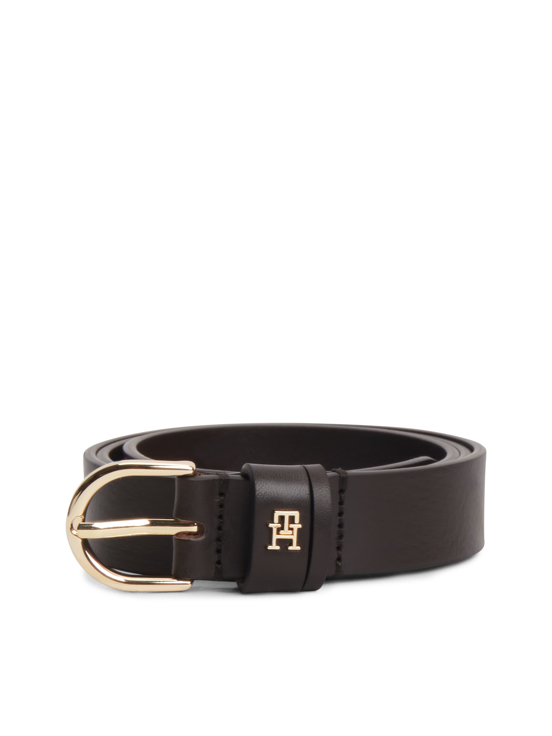 Tommy Hilfiger Ledergürtel "ESSENTIAL EFFORTLESS 2.5 cm breit GOLD" Logoemblem, weiche Haptik, ovale Einfachdornschließe