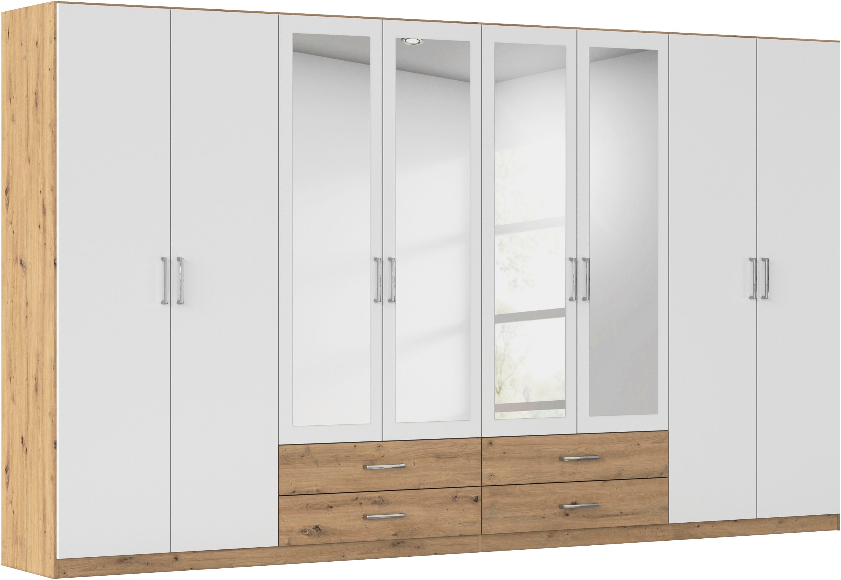 rauch Kleiderschrank "Schrank Garderobe Ankleide GAMMA Breiten 91/136/181/226/271/315/360 cm" in 3 Ausstattungen BASIC/CLASSIC/PREMIUM (inkl. SOFT-CLOSE-Funktion), verschiedene Griff-Varianten, mit Spiegel TOPSELLER MADE IN GERMANY