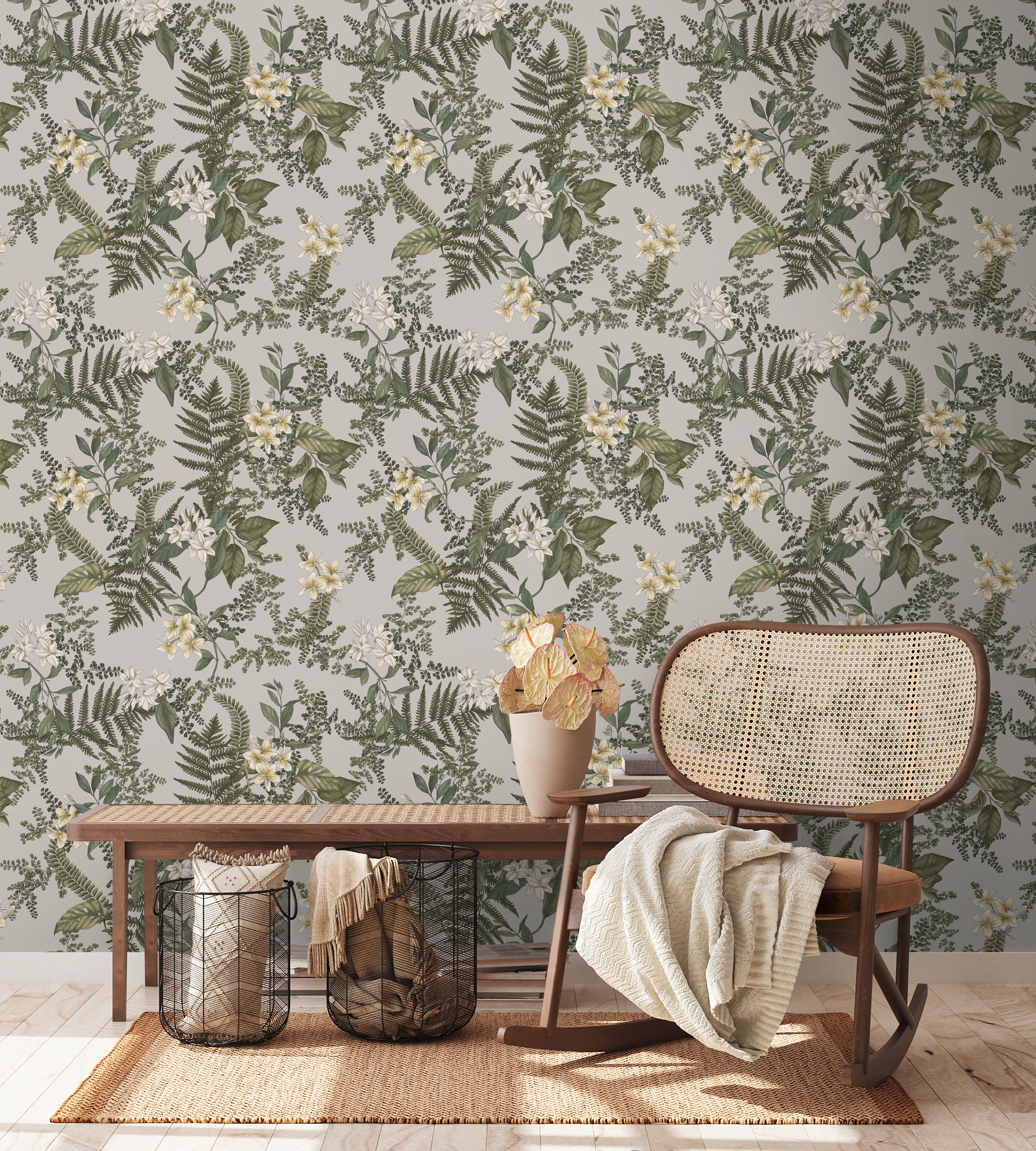 living walls Vliestapete »Drawn Into Nature Pflanzen-Tapete Mustertapete Floral Natur« matt strukturiert Vliestapete Blätter für Schlafzimmer Küche Wohnzimmer Pflanzen Design
