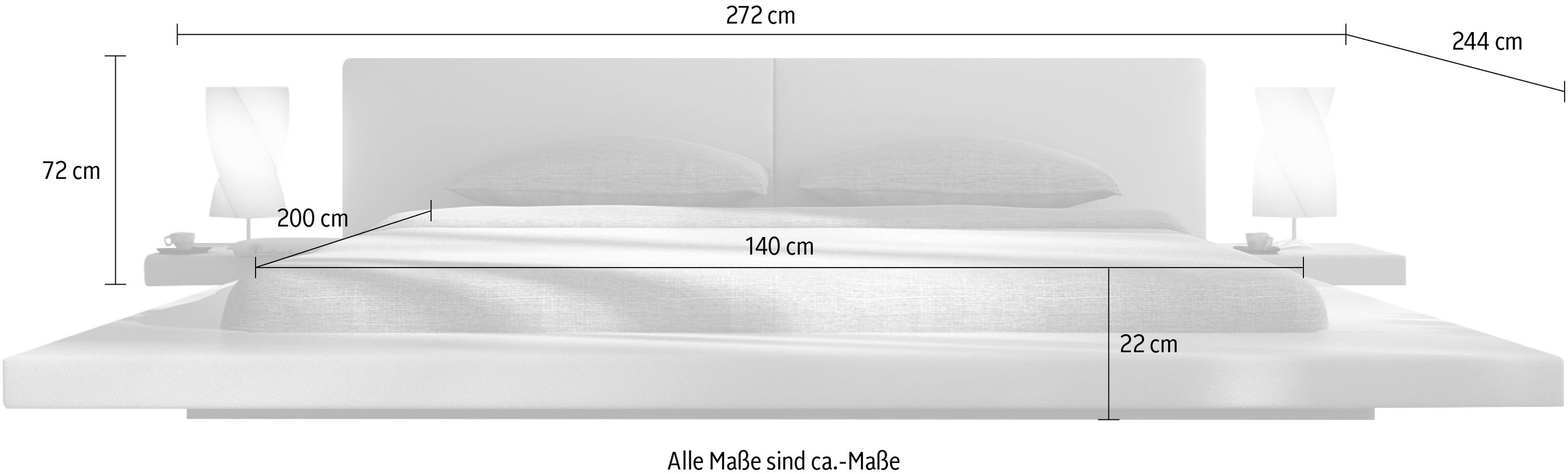 SalesFever Polsterbett, Design Bett in moderner Optik, Lounge Bett inklusive Nachttisch