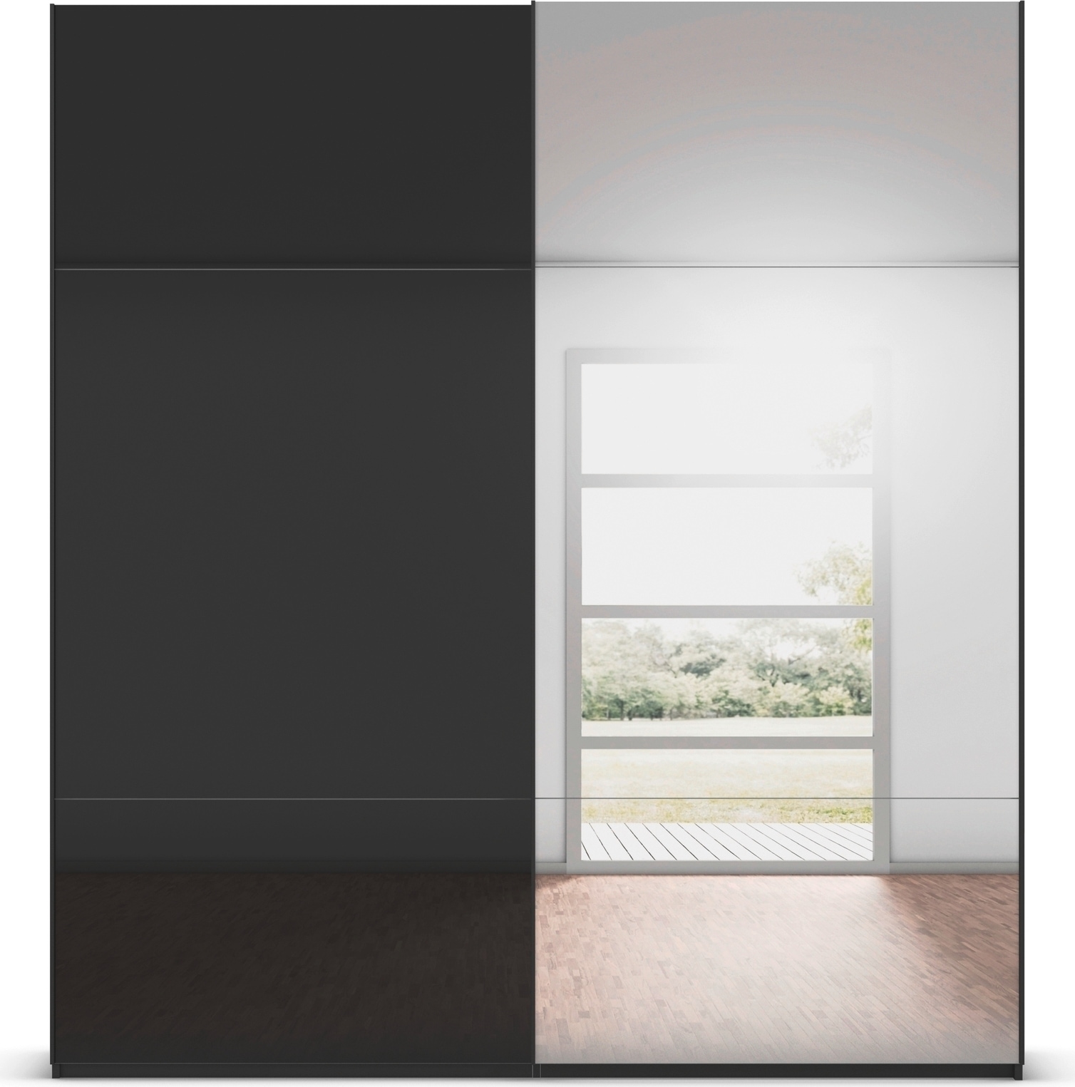 rauch Schwebetürenschrank »Kleiderschrank Schrank Garderobe Schlafzimmerschrank CONTIDO«, (in 3 verschiedenen Ausstattungen BASIC/CLASSIC/PREMIUM), aus hochwertigem Material in 6 Breiten 2 Griff-Farben MADE IN GERMANY