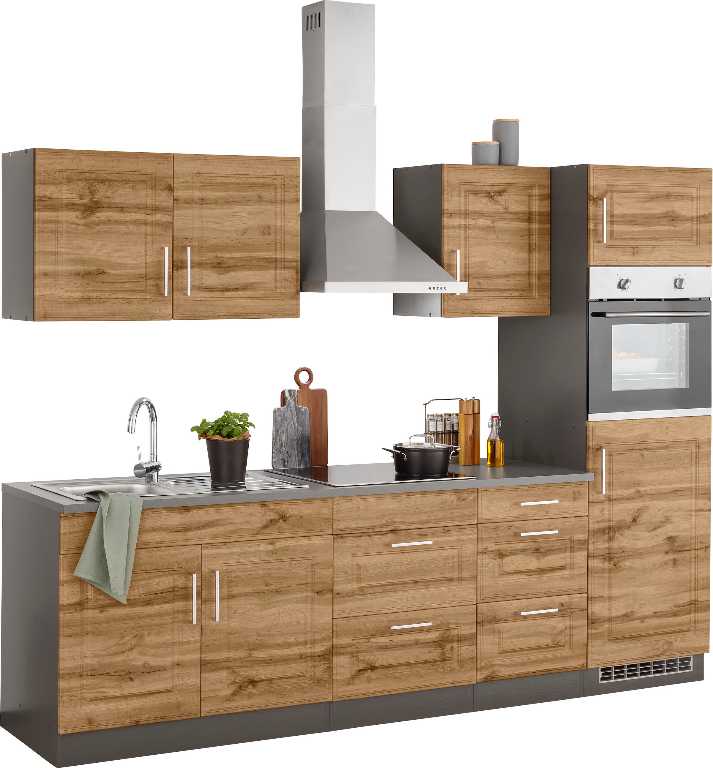 KOCHSTATION Küchenzeile »KS-Stockholm«, Breite 270 cm, mit hochwertigen MDF Fronten im Landhaus-Stil