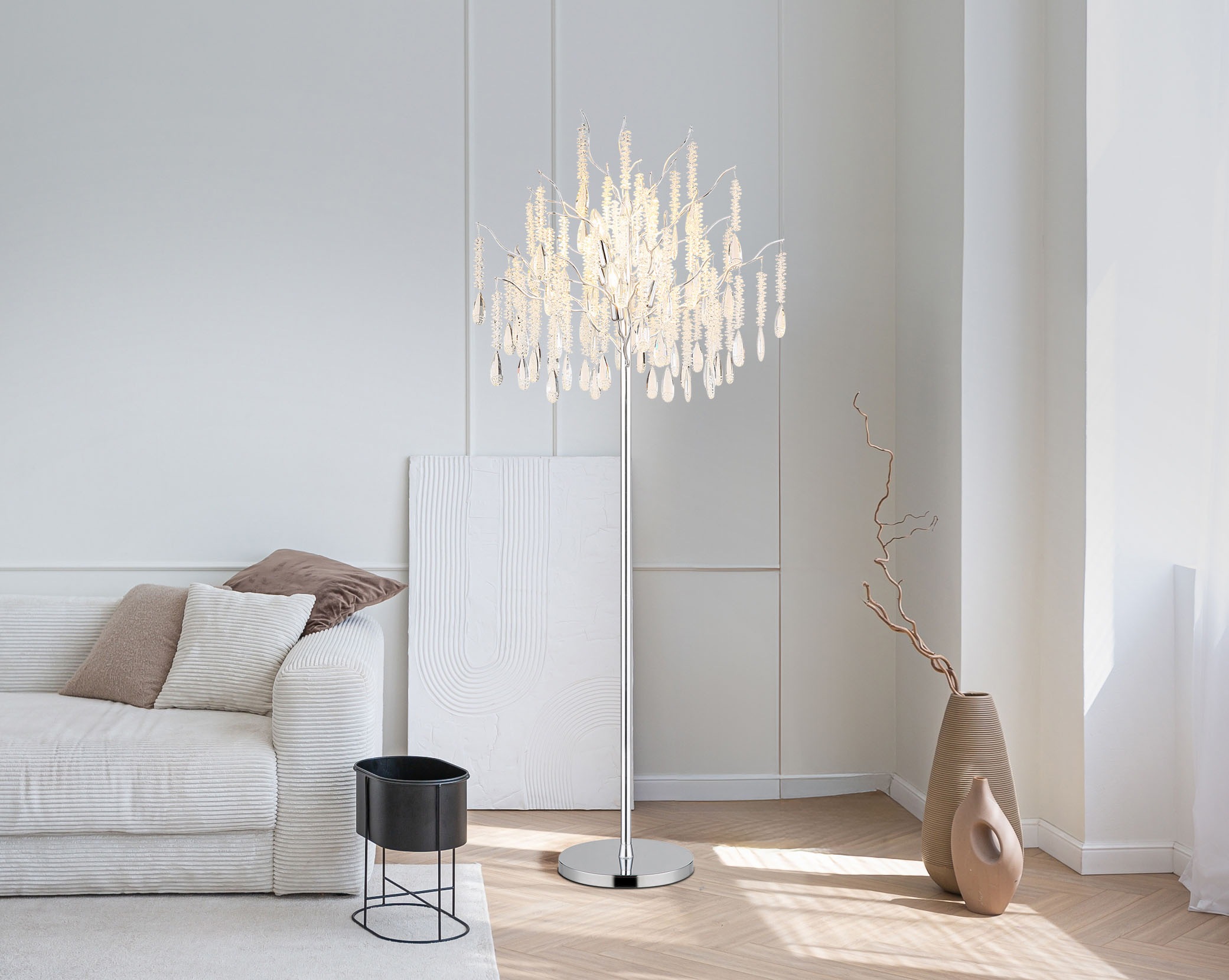 GLOBO LIGHTING Stehlampe »KINGA« E14 1 Stk. Stilvolle Stehleuchte mit Fußschalter und Kristallen