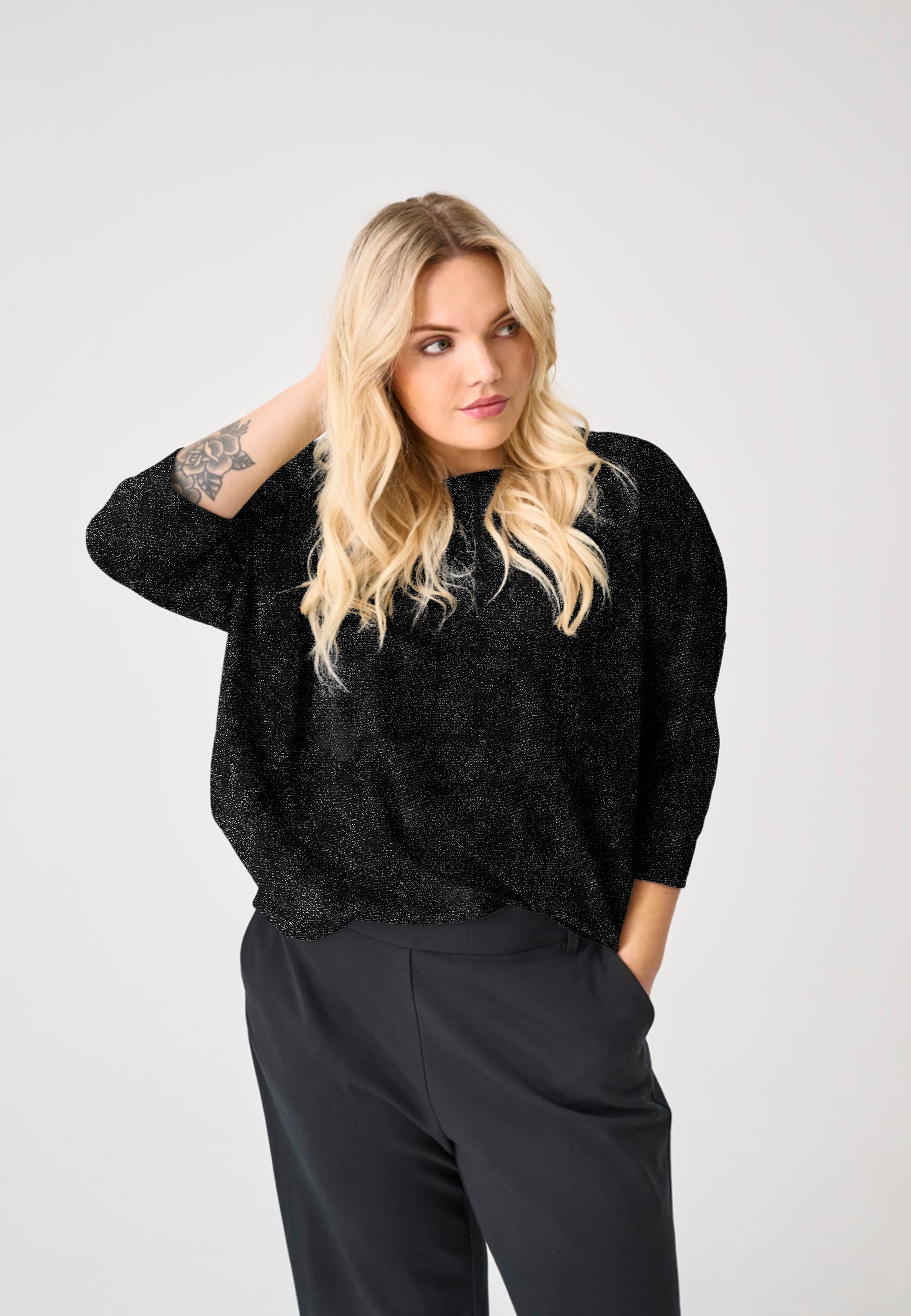 ONLY CARMAKOMA Oversize-Shirt »CARSILVERY GLAMOUR LUREX 3/4 TOP NOOS«