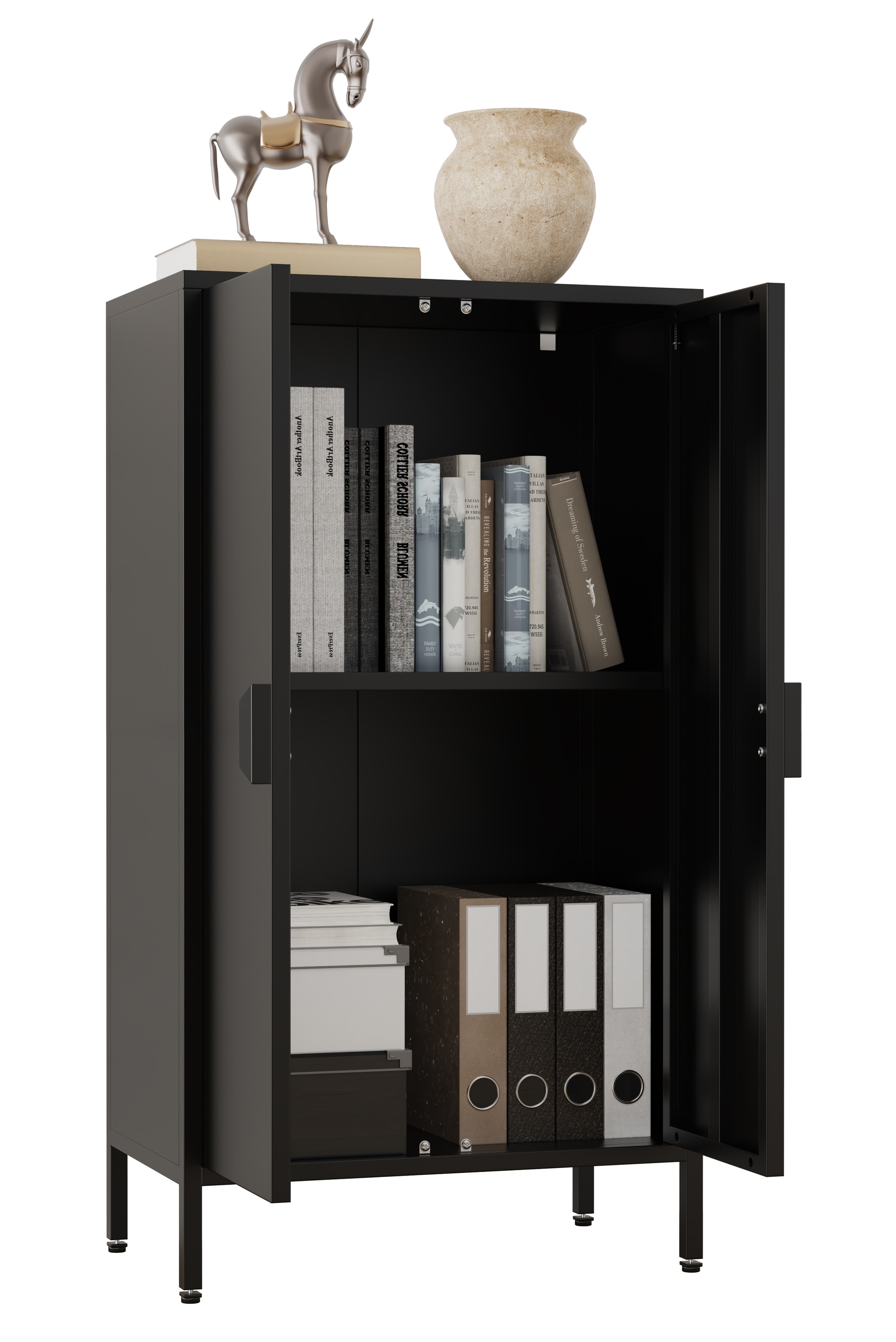 Kommode VCM, B:60cm T:35cm, schwarz, Schlafzimmer, Sideboards, "Stahl Kommode Sideboard Schrank Drehtüren Flokas M"