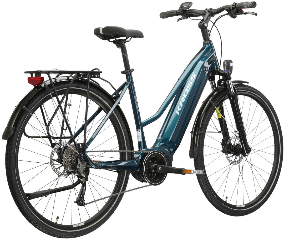 Kross E-Bike »KROSS E-Trekkingrad Damen Trans 5.0 28" türkis 9 Gänge«, 9 Gang, Shimano, ALIVIO M3100, Mittelmotor 250 W