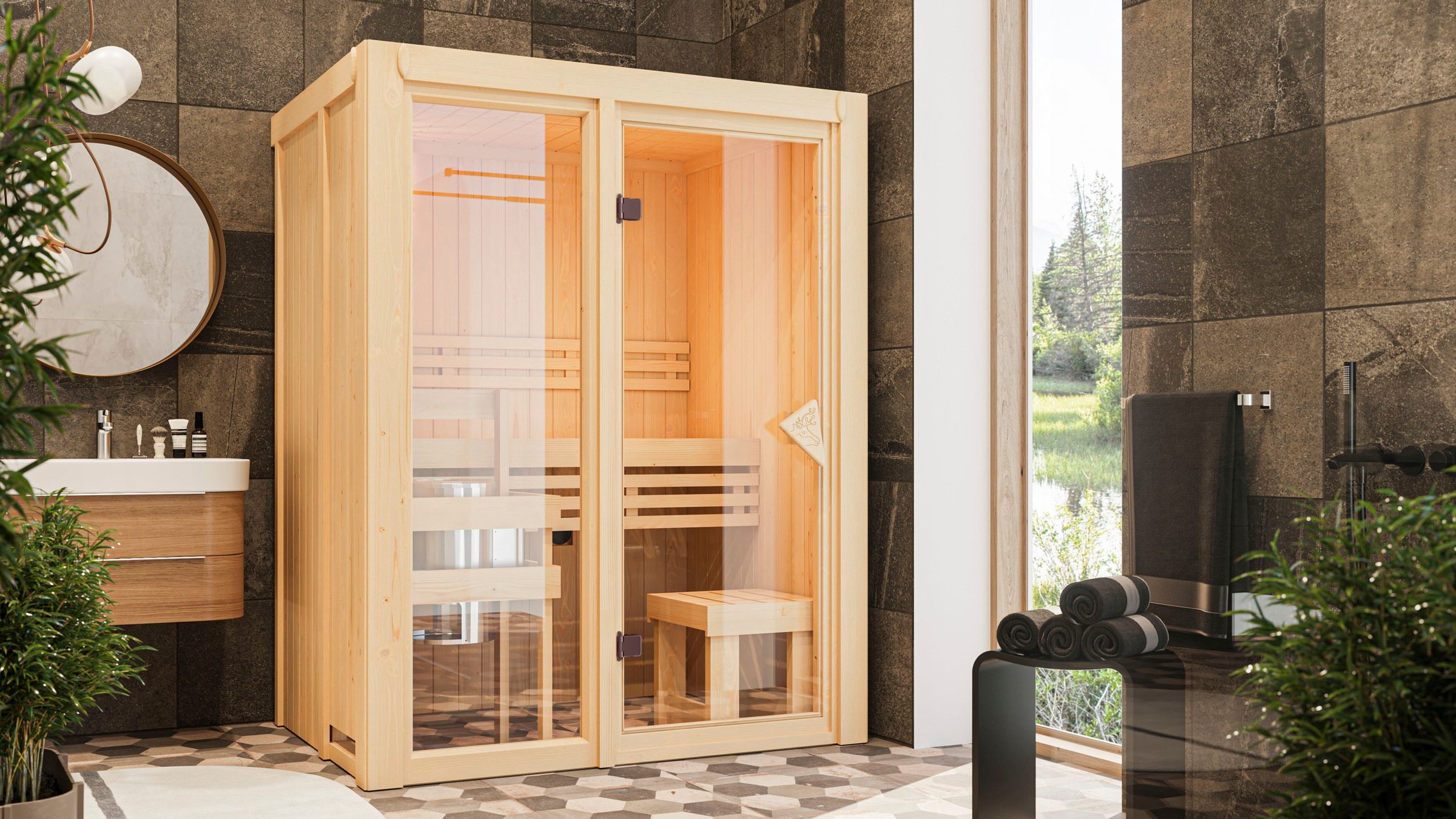 Karibu Sauna »Alani 1«, mit Ofen 3,6 kW Bio ext. Strg.