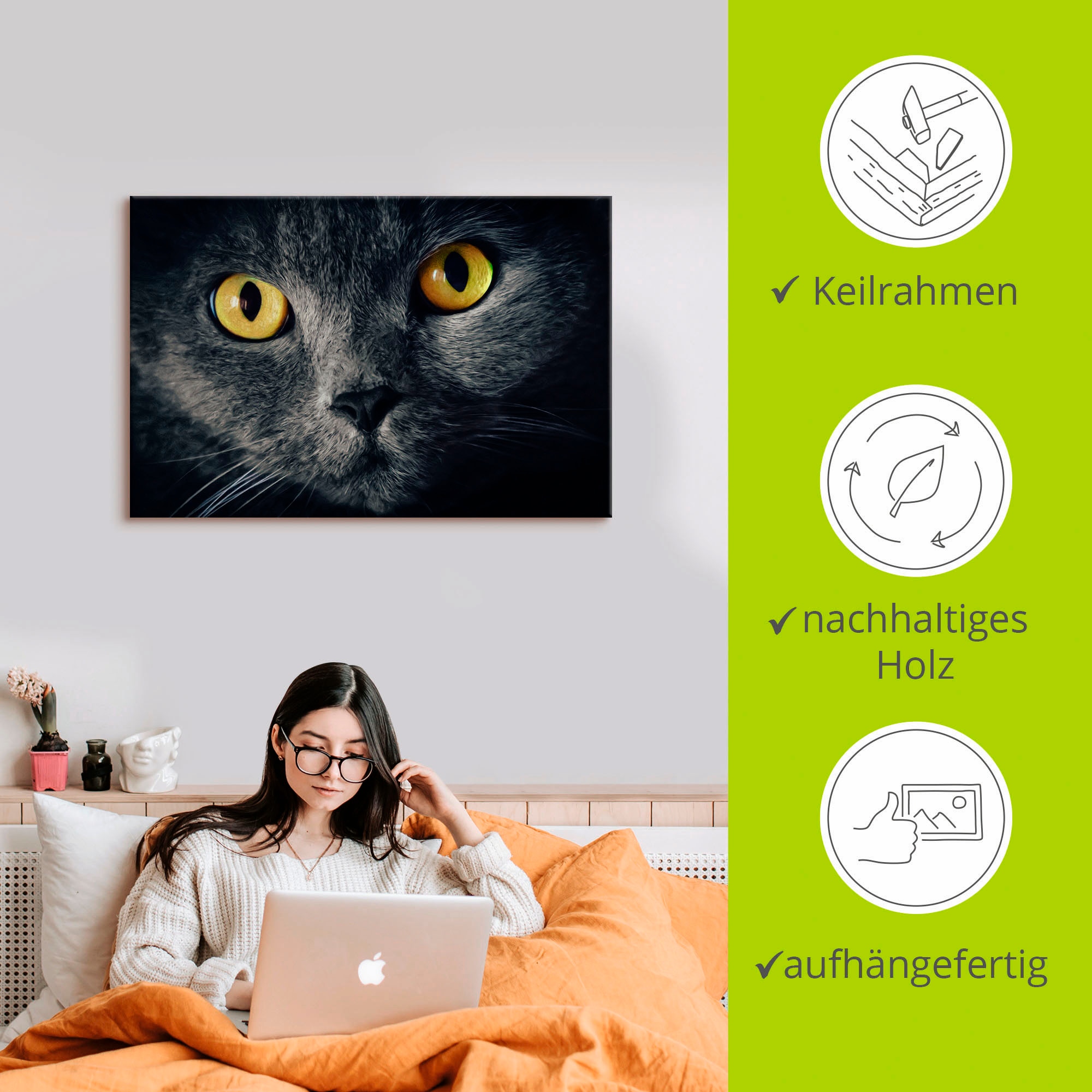 Artland Wandbild »Katzenaugen«, Haustiere, (1 St.), als Alubild, Outdoorbild, Leinwandbild, Poster in verschied. Größen