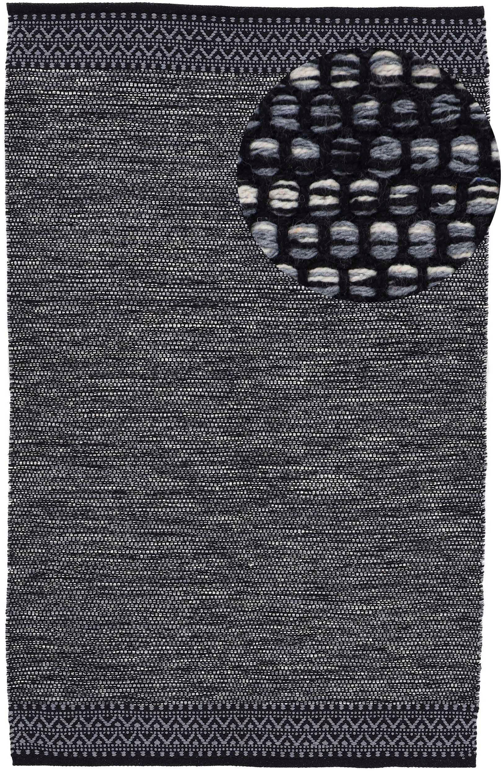 Teppich CARPETFINE "Kelim Mia, auch als Läufer erhältlich", schwarz, B:240cm H:6mm L:340cm, Baumwolle, Teppiche, Teppich, handgewebt, Baumwolle, Wendeteppich, Fleckerl, Bordüre, Wohnzimmer