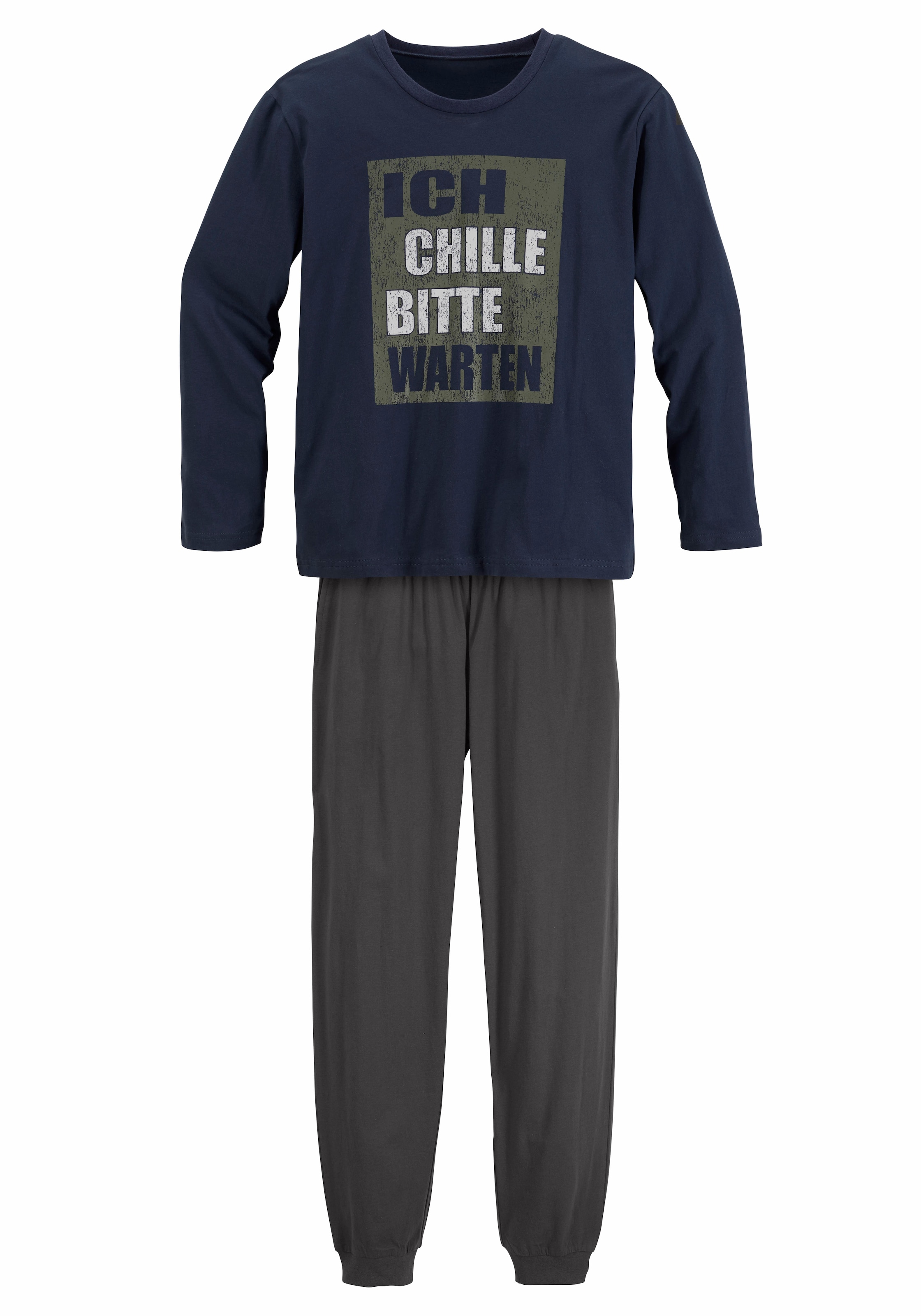 AUTHENTIC LE JOGGER Pyjama 2 tlg. langer Schlafanzug, bedruckt, Rundhals-Ausschnitt, aus Baumwolle