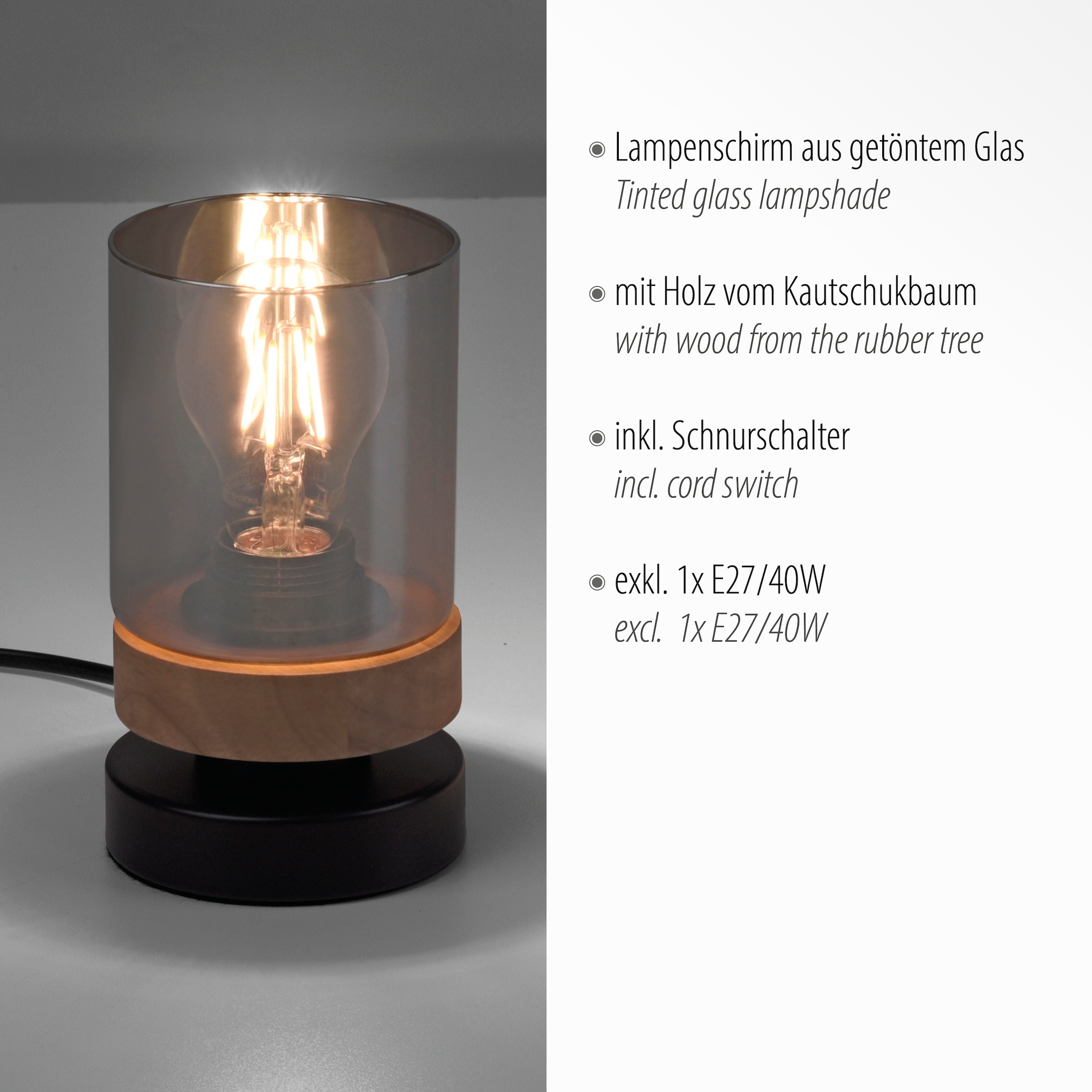 JUST LIGHT Tischleuchte »PASQUAL«, 1 flammig, Leuchtmittel E27 | ohne Leuchtmittel, ExklusiveE27, Schalter, Schnurschalter