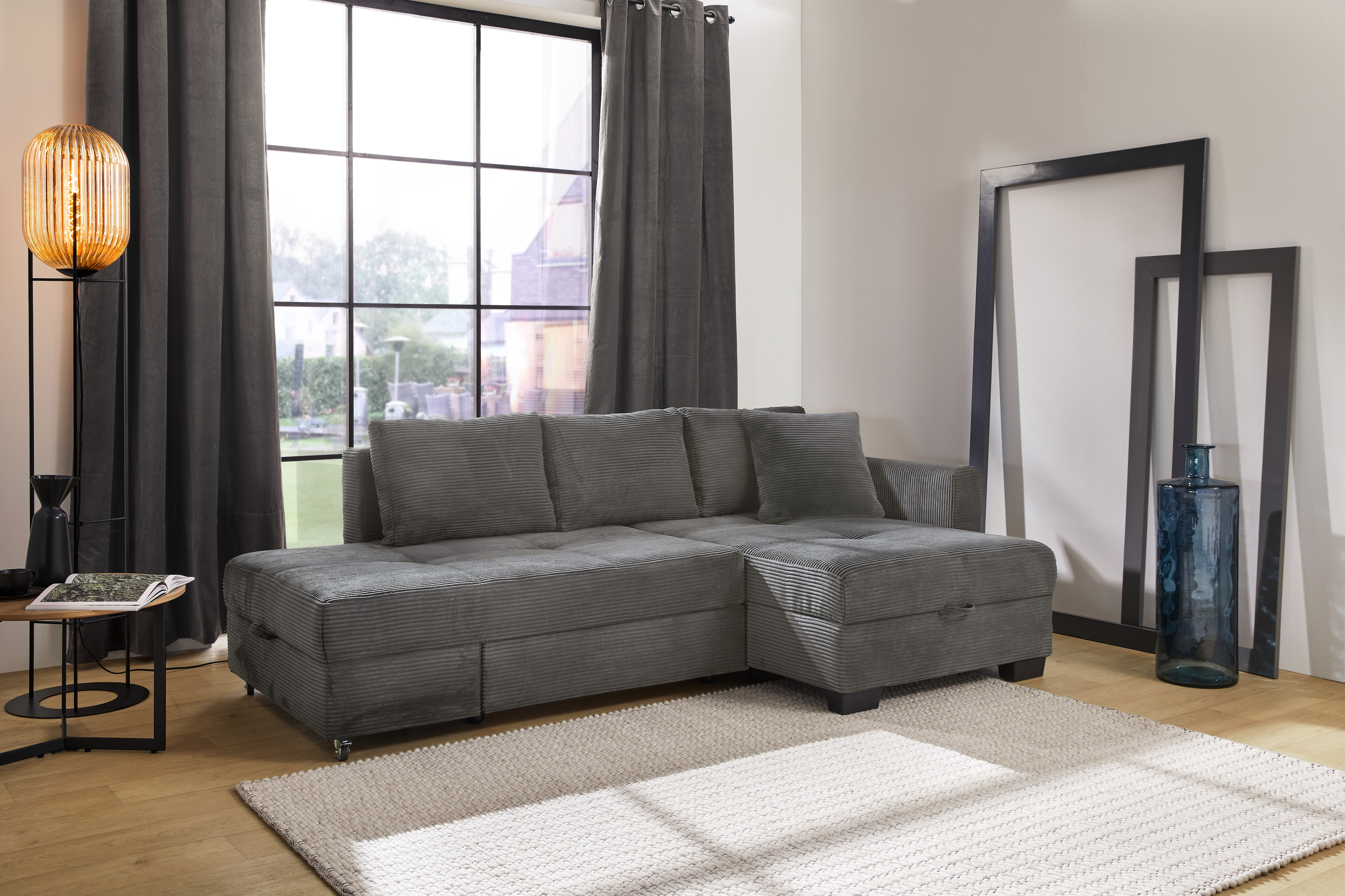 Jockenhöfer Gruppe Ecksofa "Fantasy L-Form, B: 247 cm, Dreh-Schwenk-Ottomane" mit Schlaffunktion, Bettkasten & Zierkissen, wandelbar zum Big-Sofa