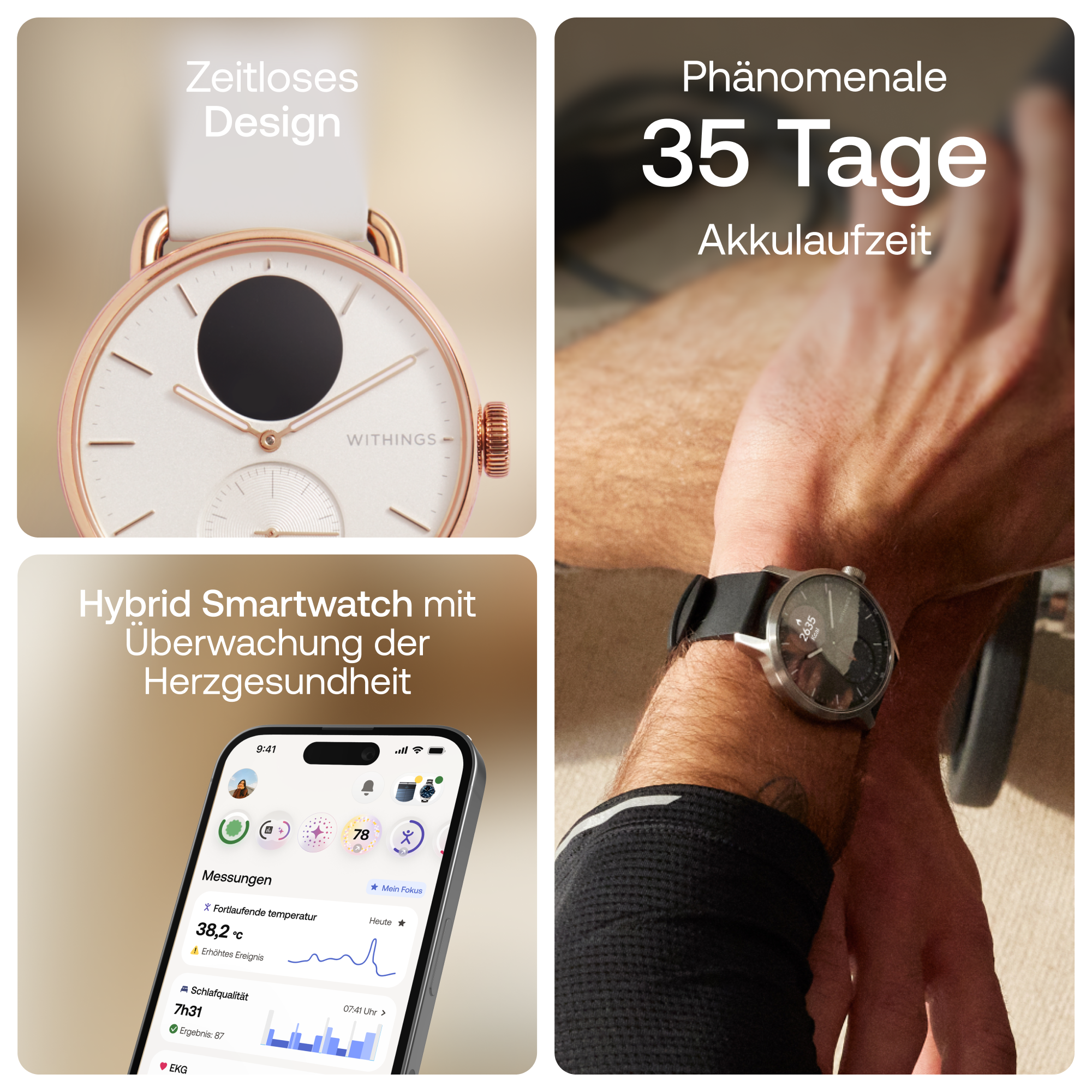Withings Smartwatch »ScanWatch 2 38mm Rose Gold Blue« ( ) HealthSenseOS