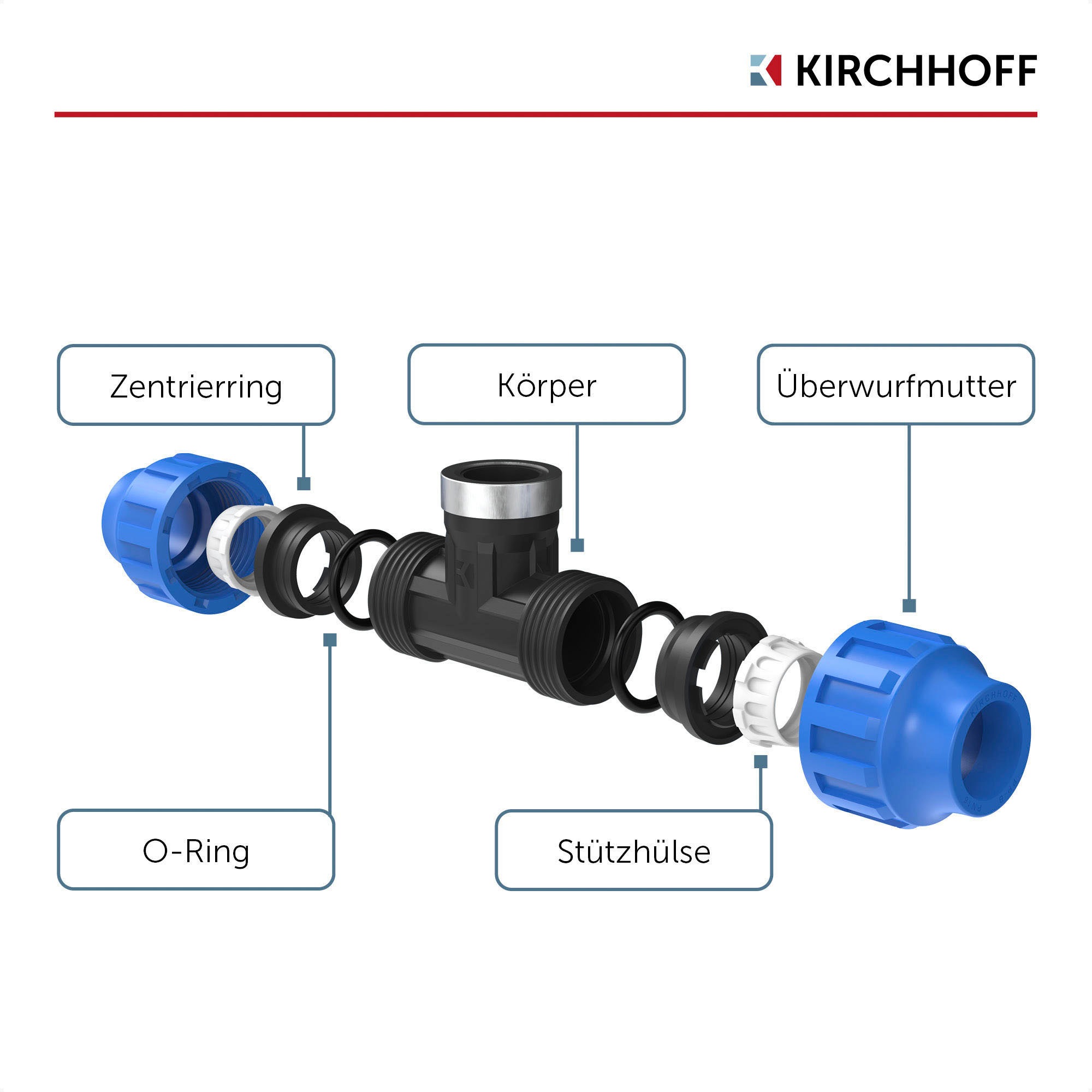 Kirchhoff T-Stück, für HDPE Rohr, 3/4" x 20 mm