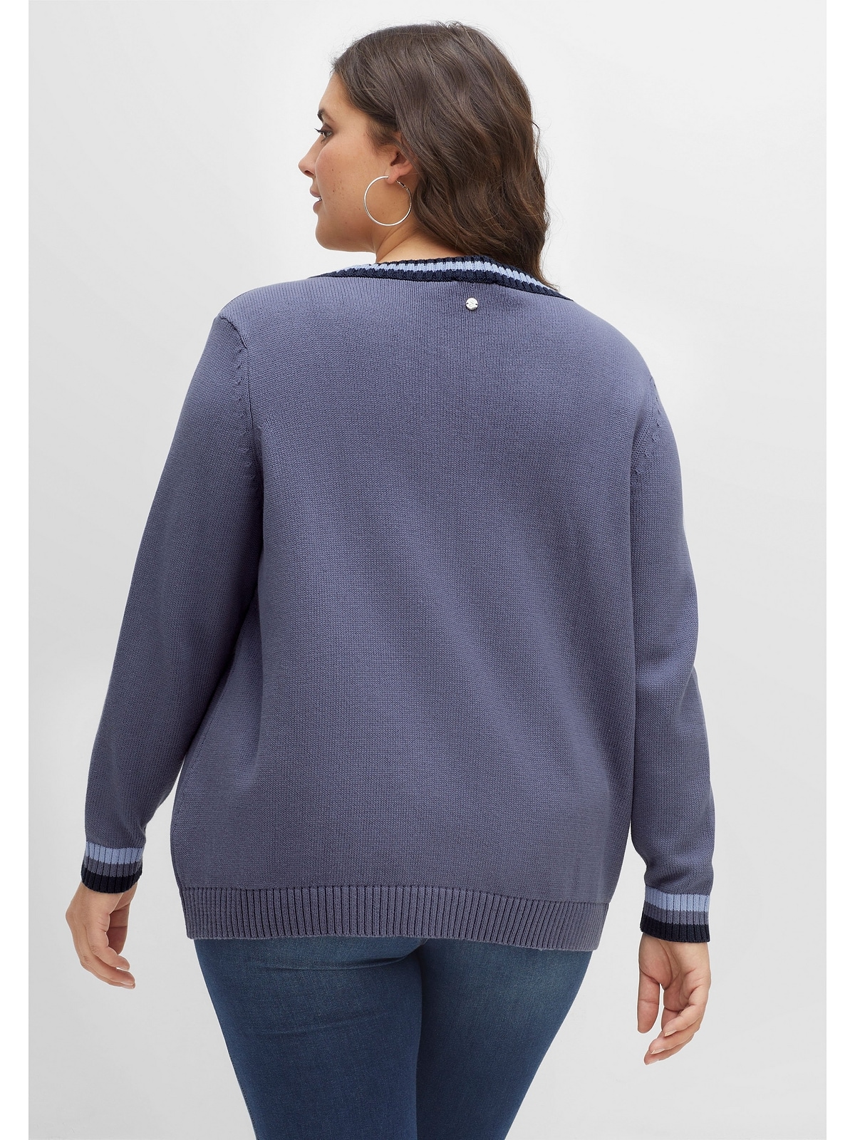 Sheego V-Ausschnitt-Pullover »Große Größen«, im College-Stil, aus reiner Baumwolle