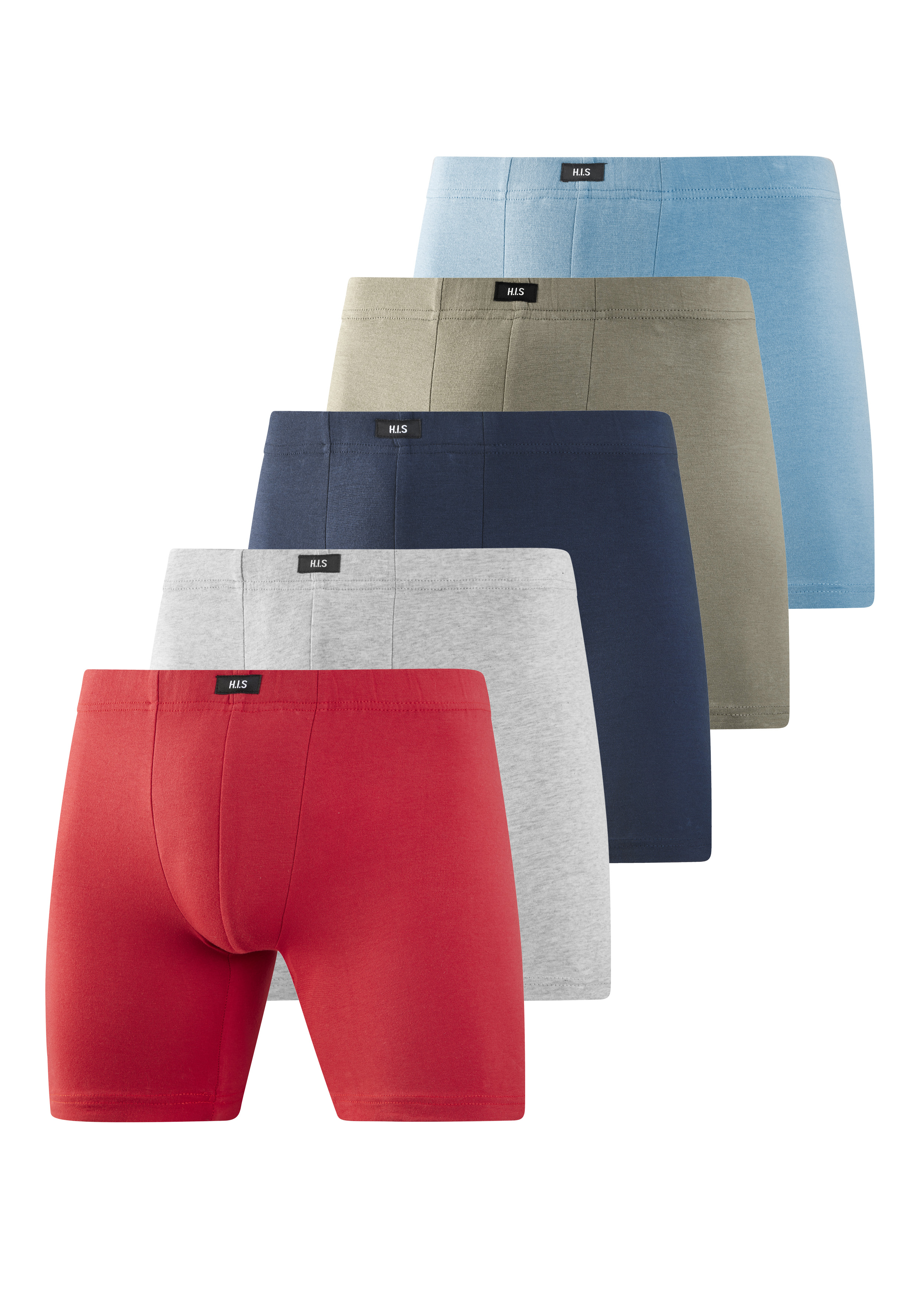 H.I.S Langer Boxer "Langer Boxer Boxershorts für Herren" Packung, 5 Stk. Boxershorts aus Baumwolle mit langem Bein, Logo am Bund