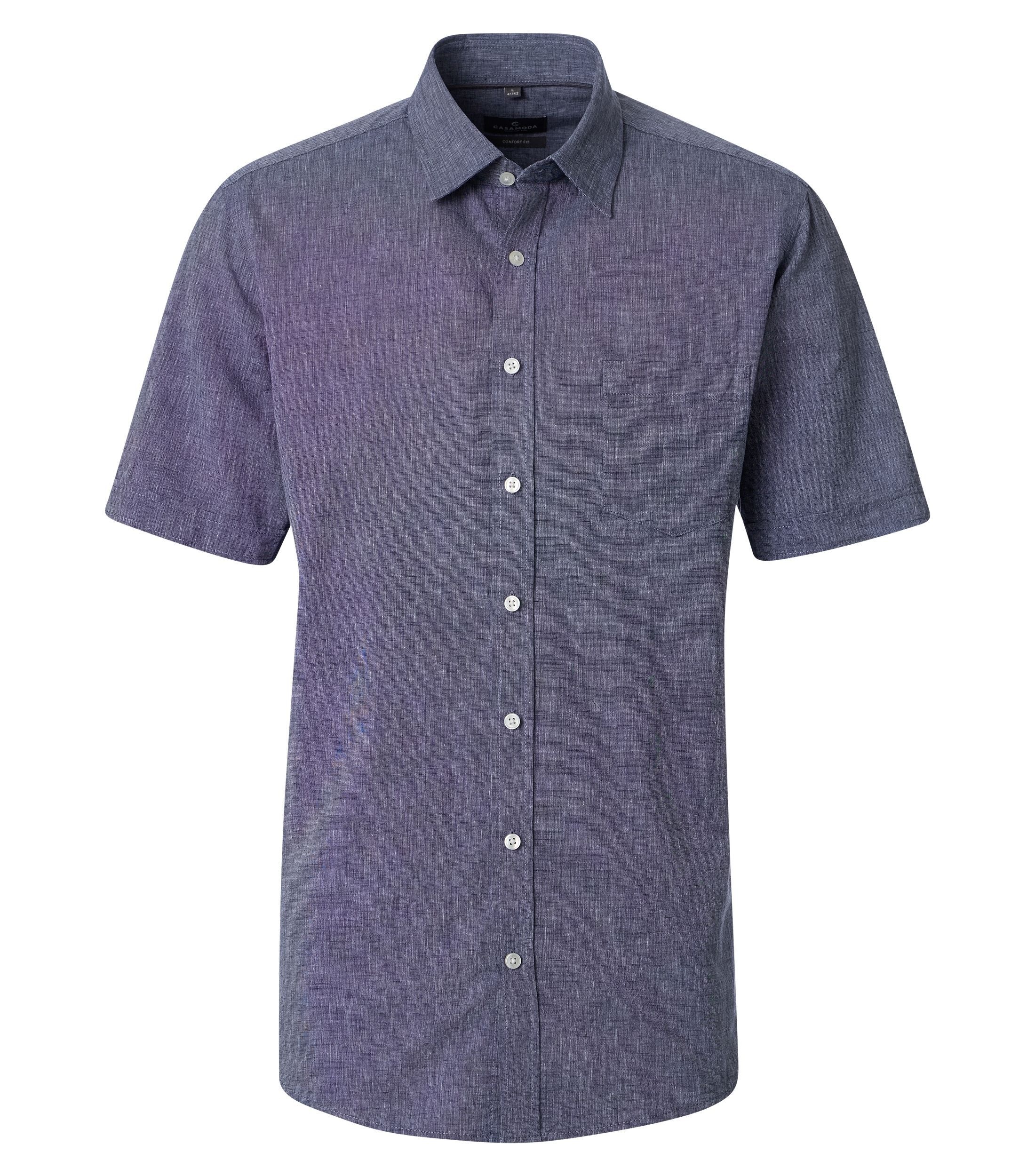Kurzarmhemd CASAMODA "CASAMODA Leinenhemd Kurzarm uni", Herren, Gr. M, Normalgrößen, blau, 70% Baumwolle, 30% Leinen, unifarben, comfort fit, Hemden