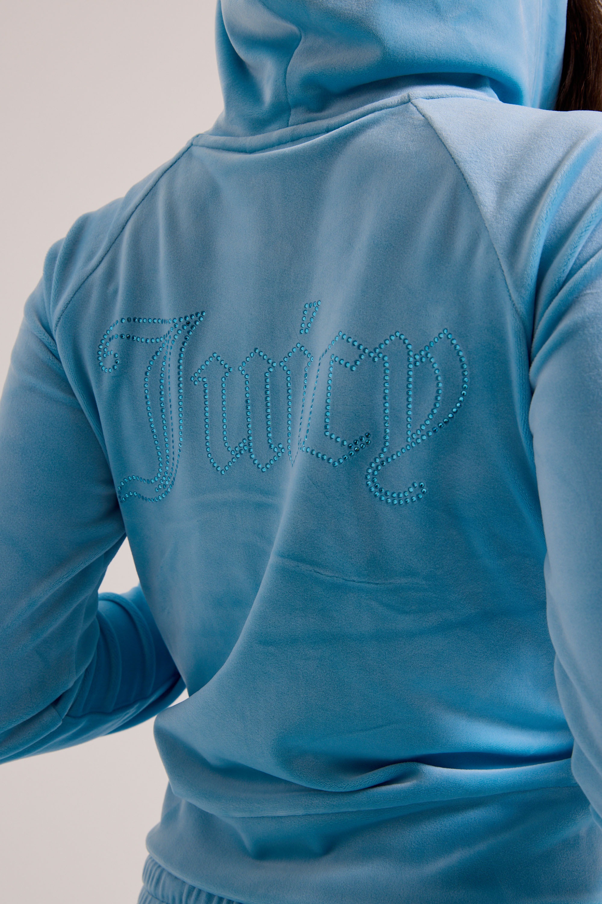 Juicy Couture Kapuzennickijacke »MADISON COL OUT HOODIE Damen« mit Kapuze Trainingsjacke Damen, Sweatjacke mit Kapuze, Velour, mit Glitzer, Sale