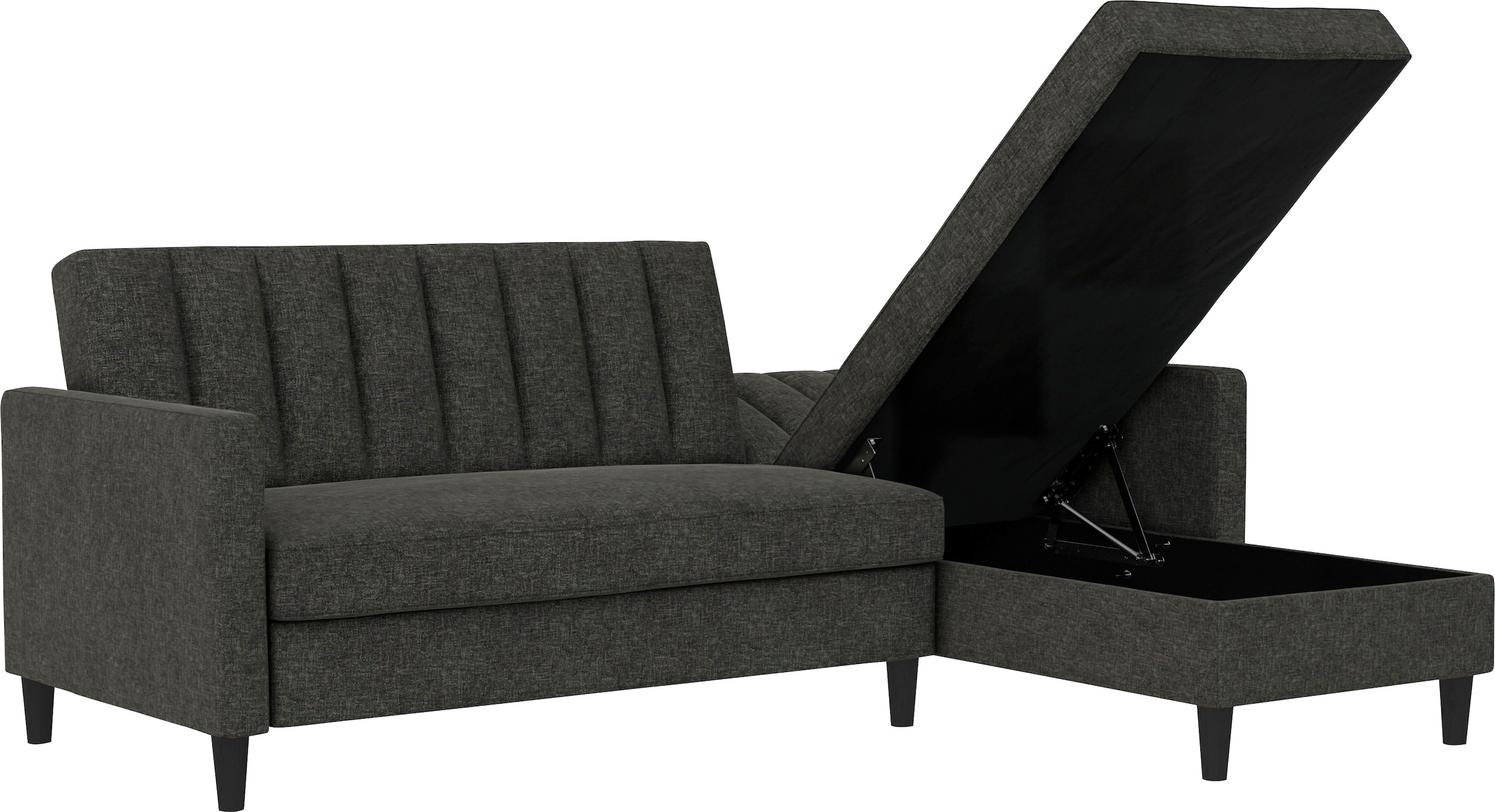 Dorel Home Ecksofa mit Schlafffunktion, Recamiere mit Stauraum beidseitig montierbar, Rückenlehne 2-teilig und 3-fach verstellbar