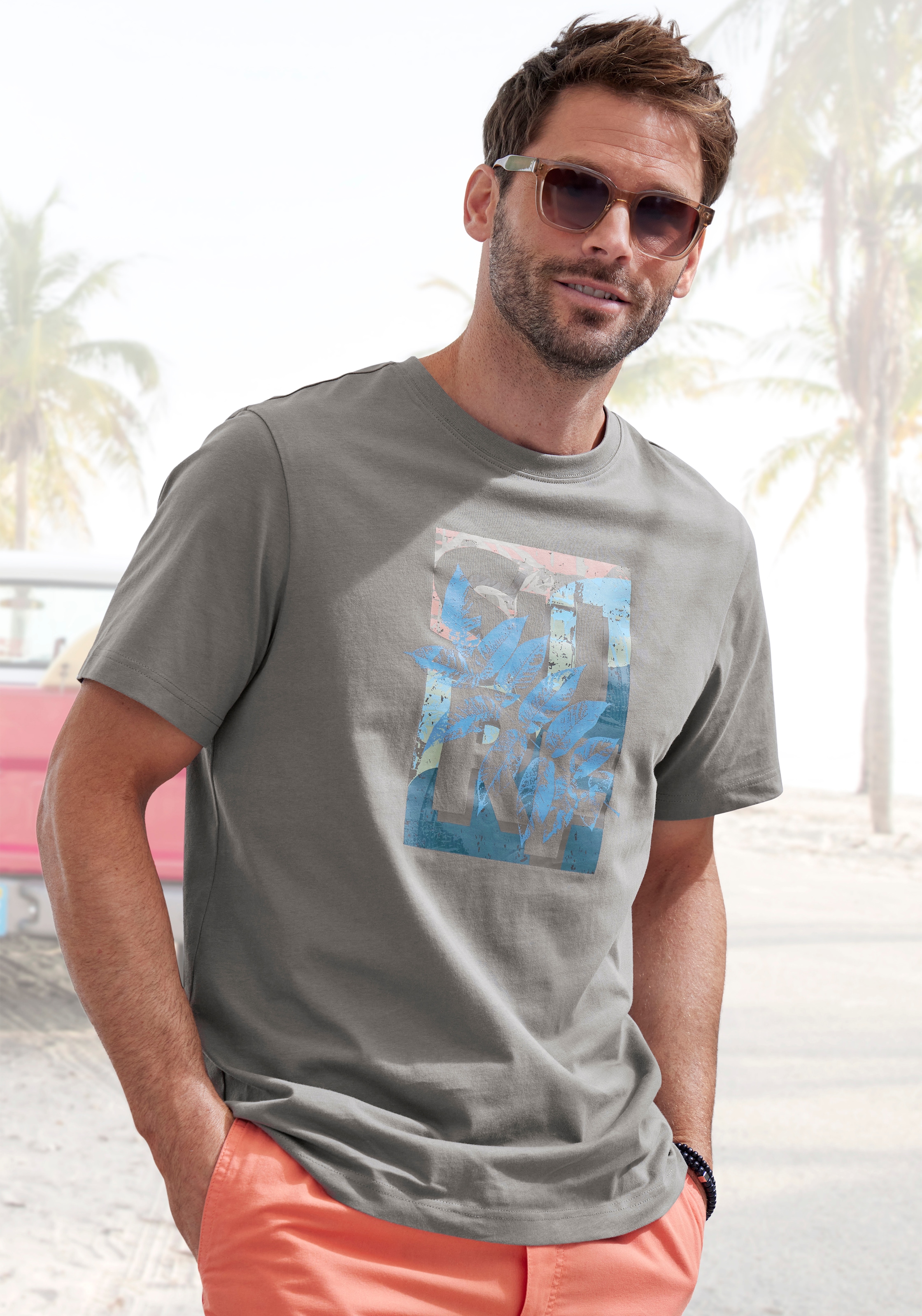 John Devin T-Shirt Rundhalsshirt mit Surf -Aufdruck aus reiner Baumwolle günstig online kaufen