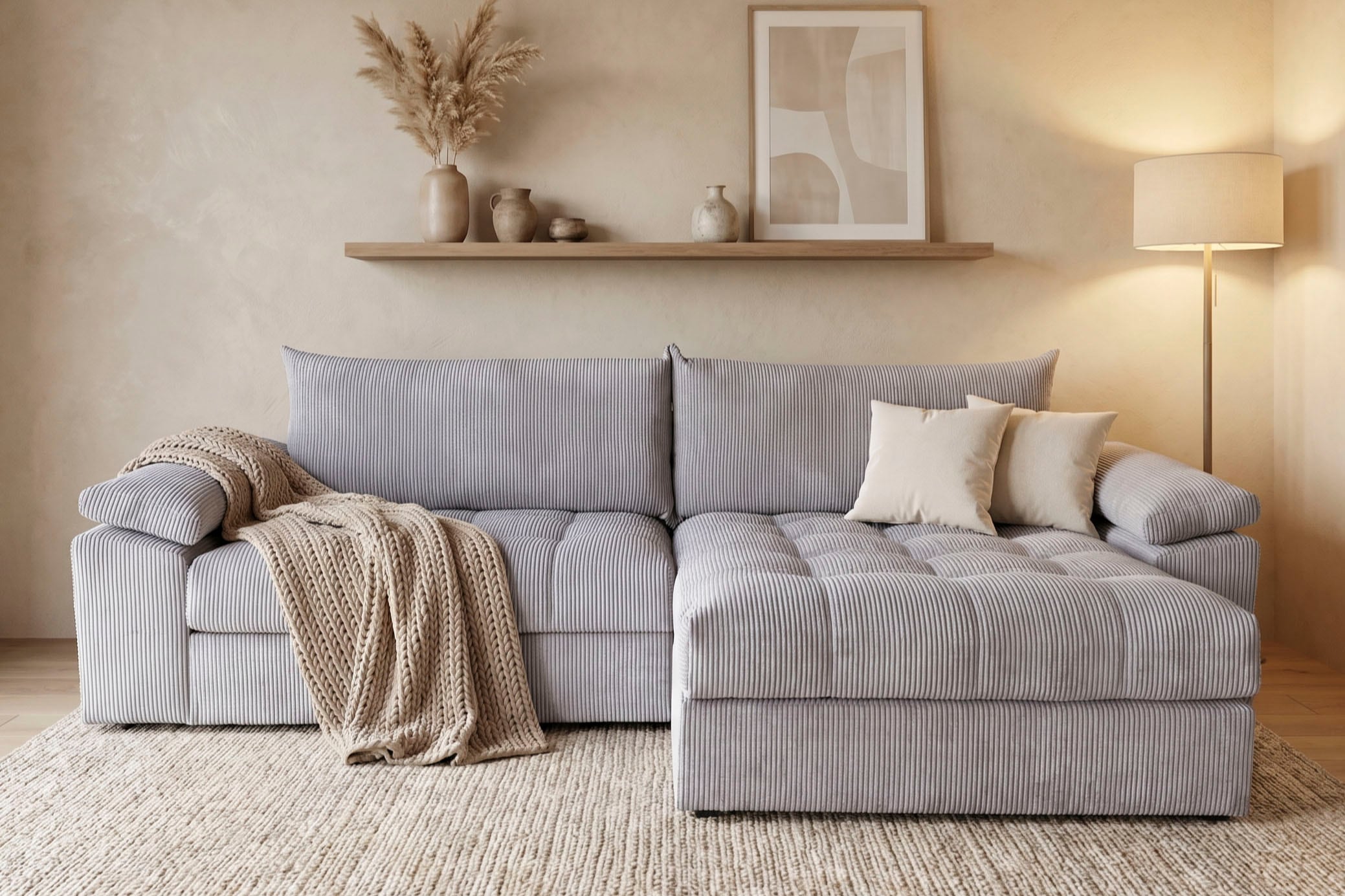 OTTO home Ecksofa "Soft&Cosy Pik XXL, L-Form, B: 303 cm, Mega Sofa in Cord" Lounge-Komfort mit edler Sitzsteppung, Federkern