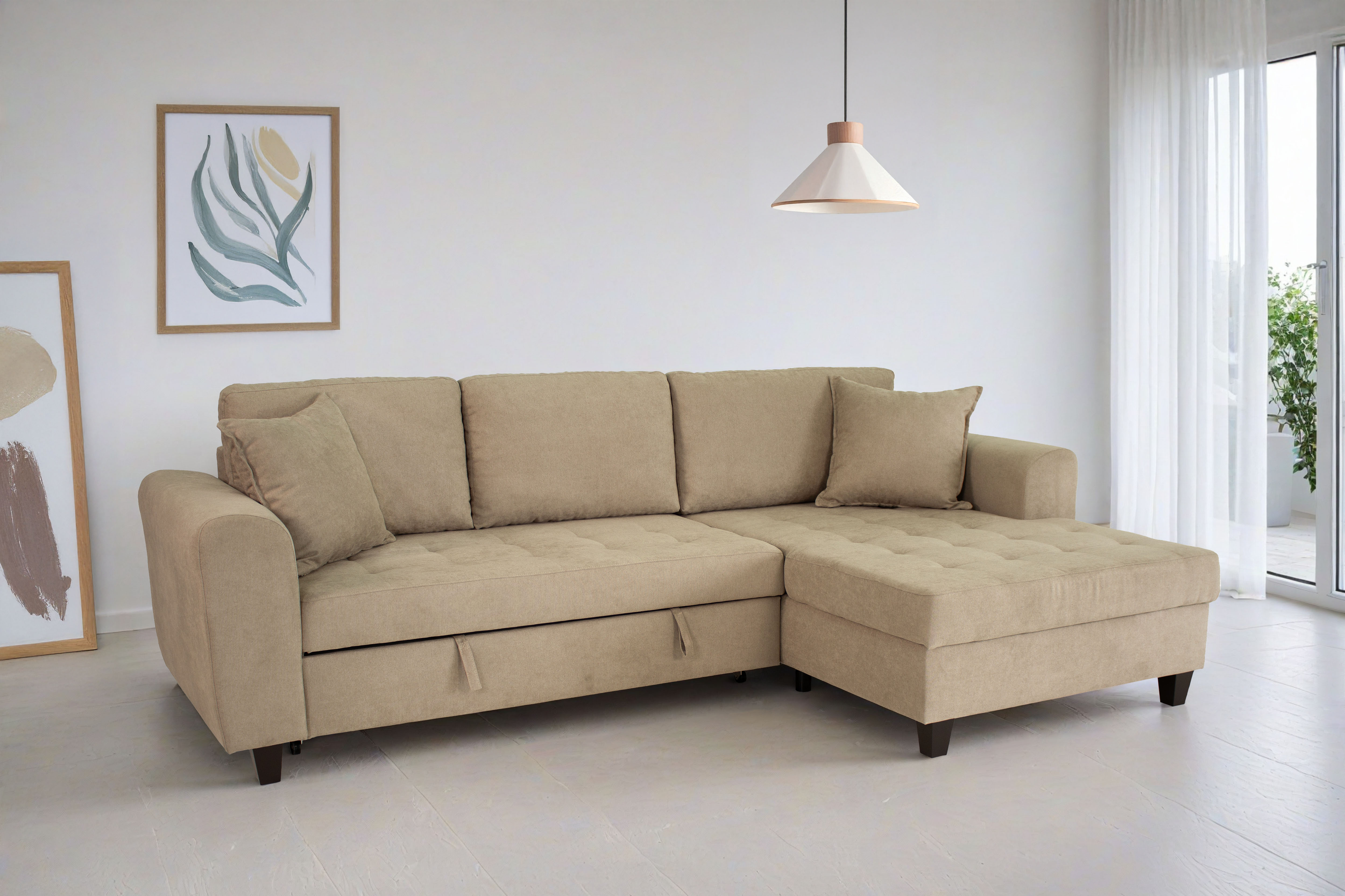 OTTO home Ecksofa "Moritz L-Form, B: 265 cm" mit Schlaffunktion, Bettkasten & Zierkissen