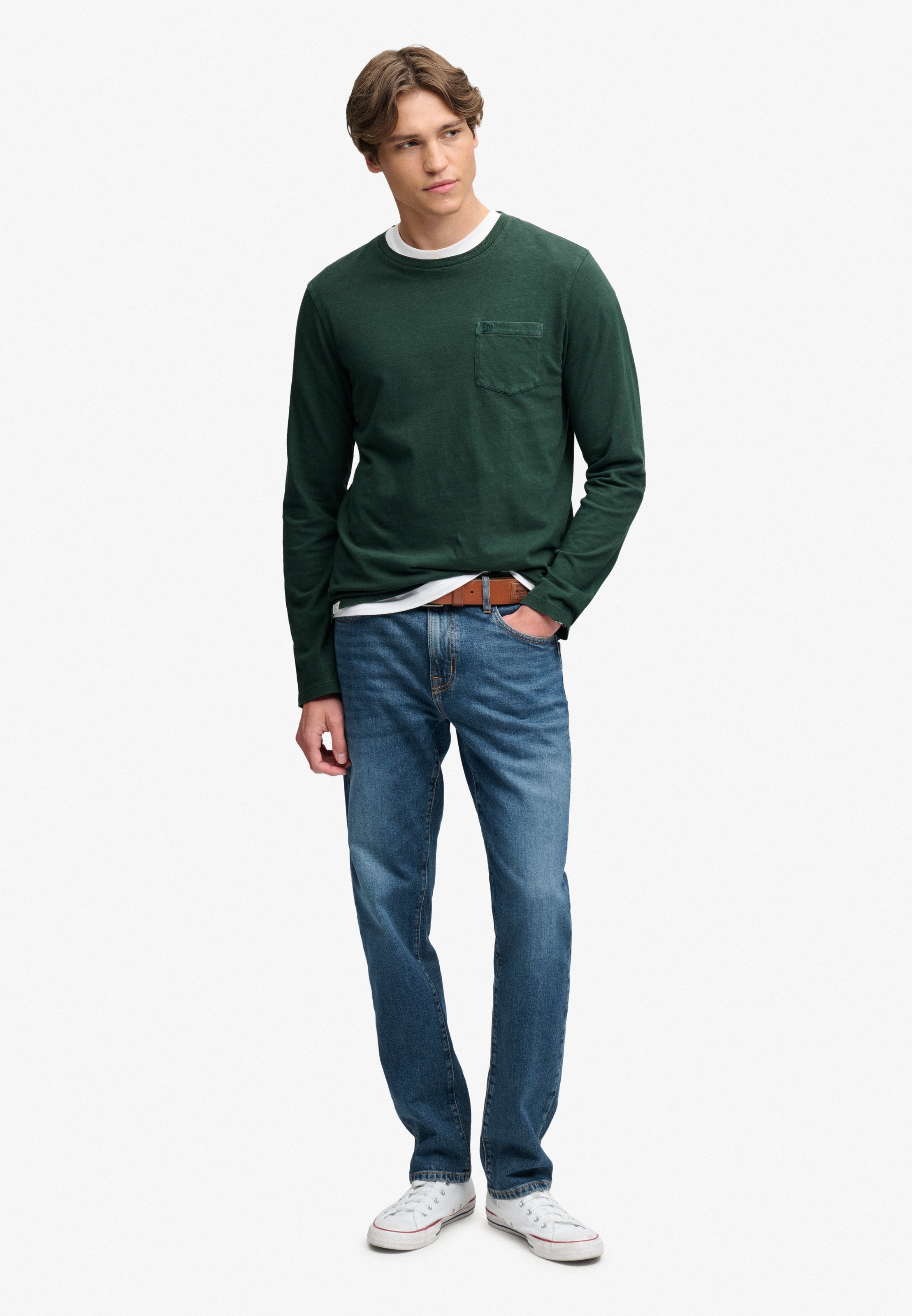 Superdry Langarmshirt »COTTON LINEN L/S POCKET TOP« aus Baumwolle und Leinen, Relaxed Fit, mit Rundhalsausschnitt