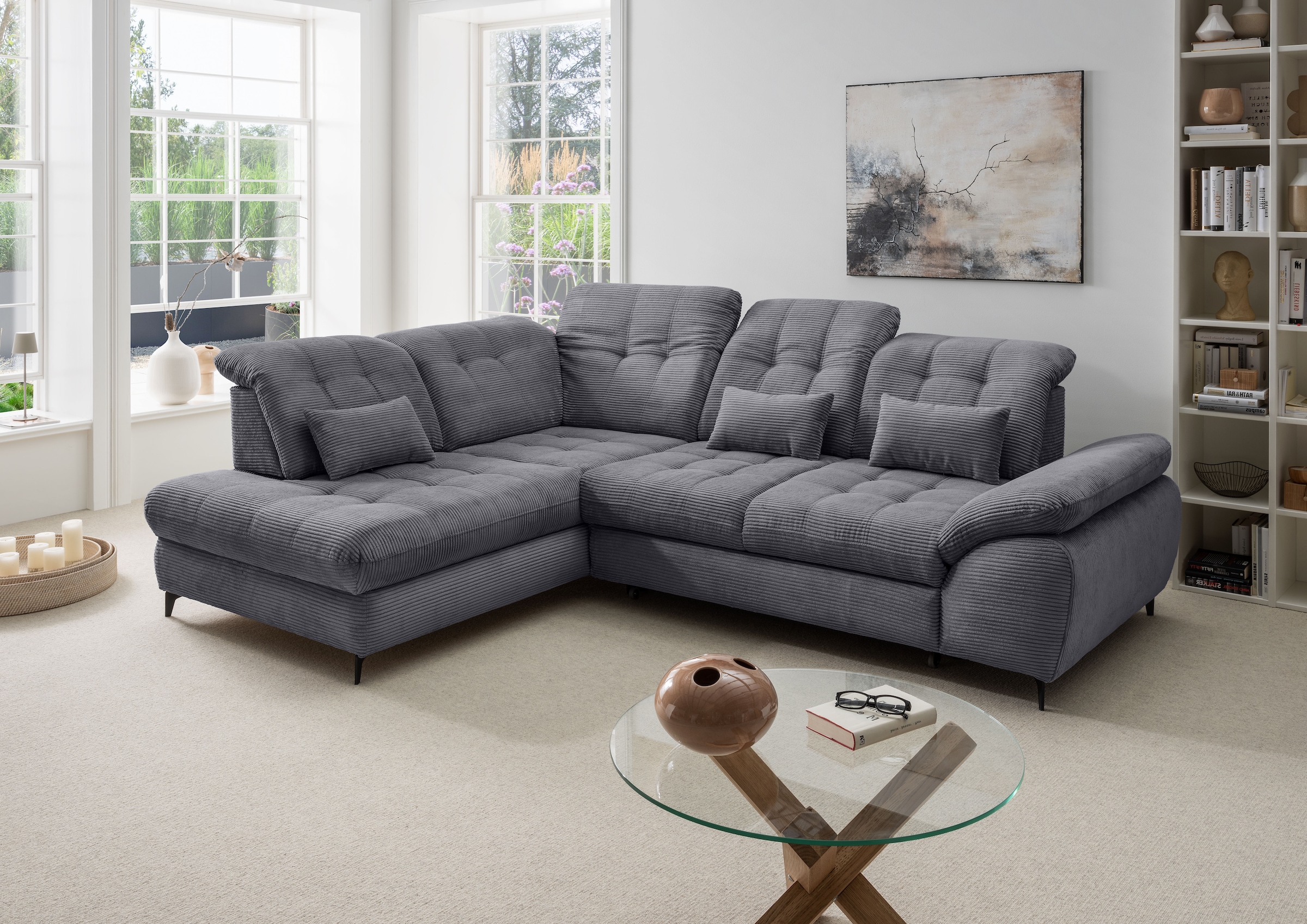 OTTO home Ecksofa "Delphino modern & bequem, Multifunktionen: Bettfunktion, 288cm" zwei verschiedene Fußfarben wählbar